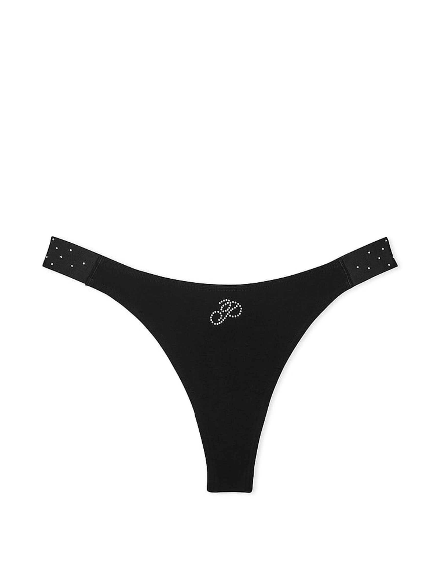 Black Diamante Thong Cotton Logo Knickers - Image 3 of 3