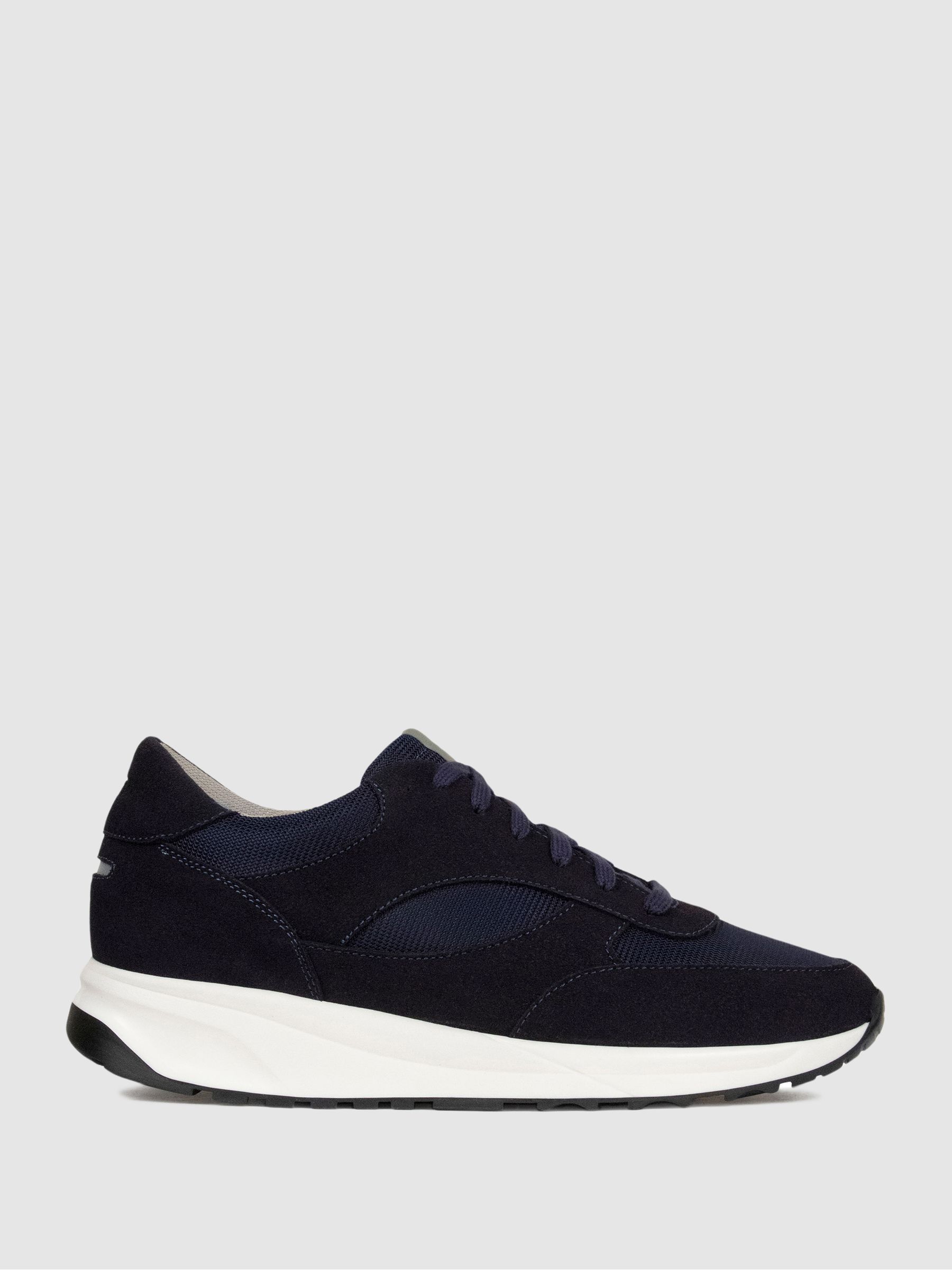 Unseen Footwear Suede and Mesh Rozel Trainers in Navy - Image 1 of 4