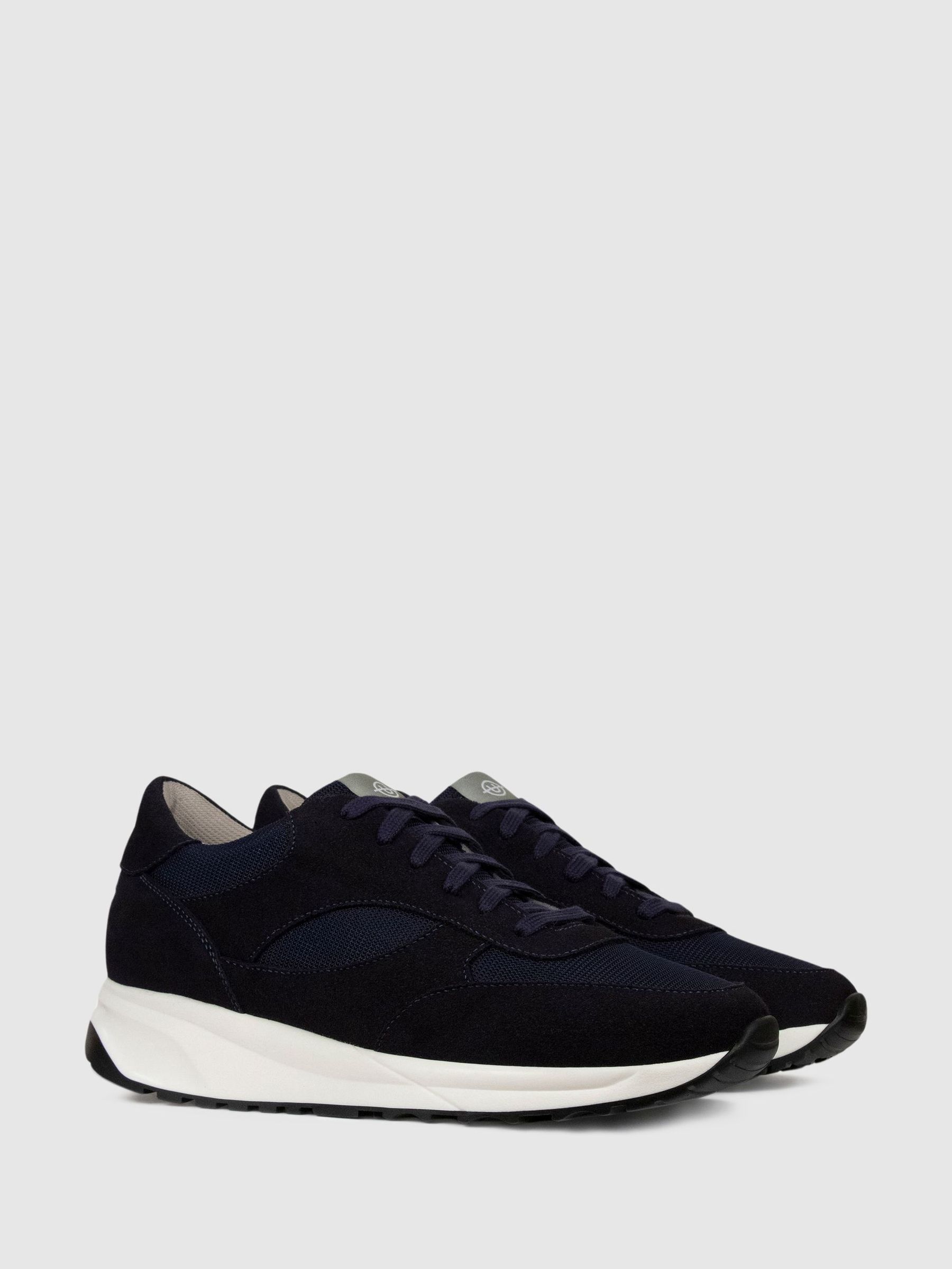 Unseen Footwear Suede and Mesh Rozel Trainers in Navy - Image 2 of 4