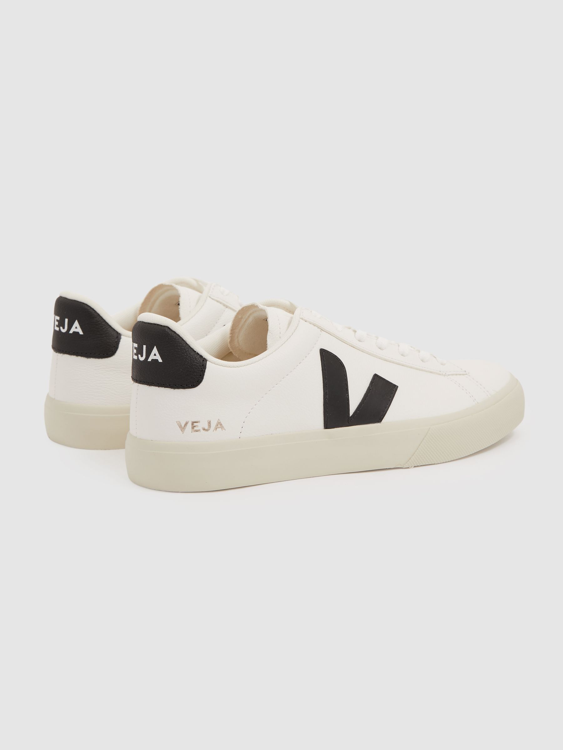 Veja Leather Suede Logo Trainers in Extra White Black - Image 4 of 4