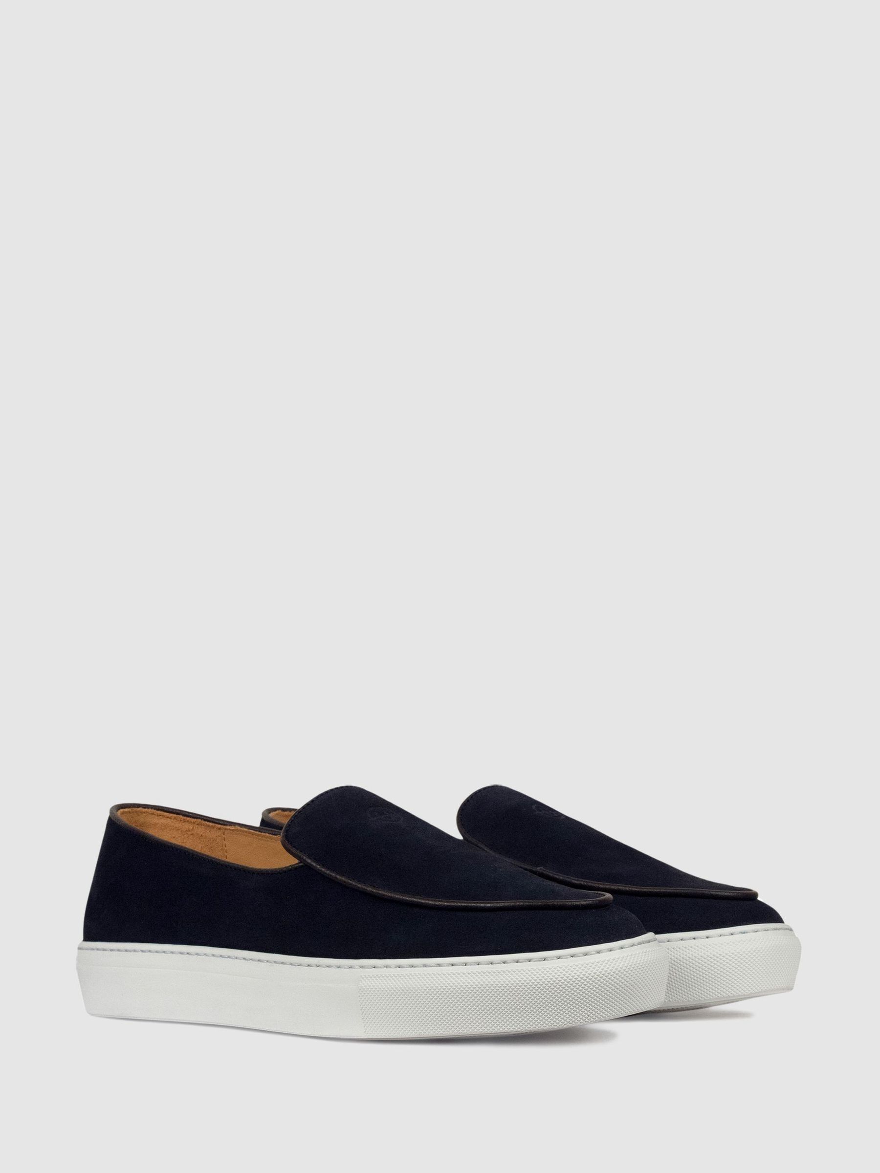 Unseen Footwear Suede Georgetown Trainers in Navy/Brown/White - Image 2 of 3