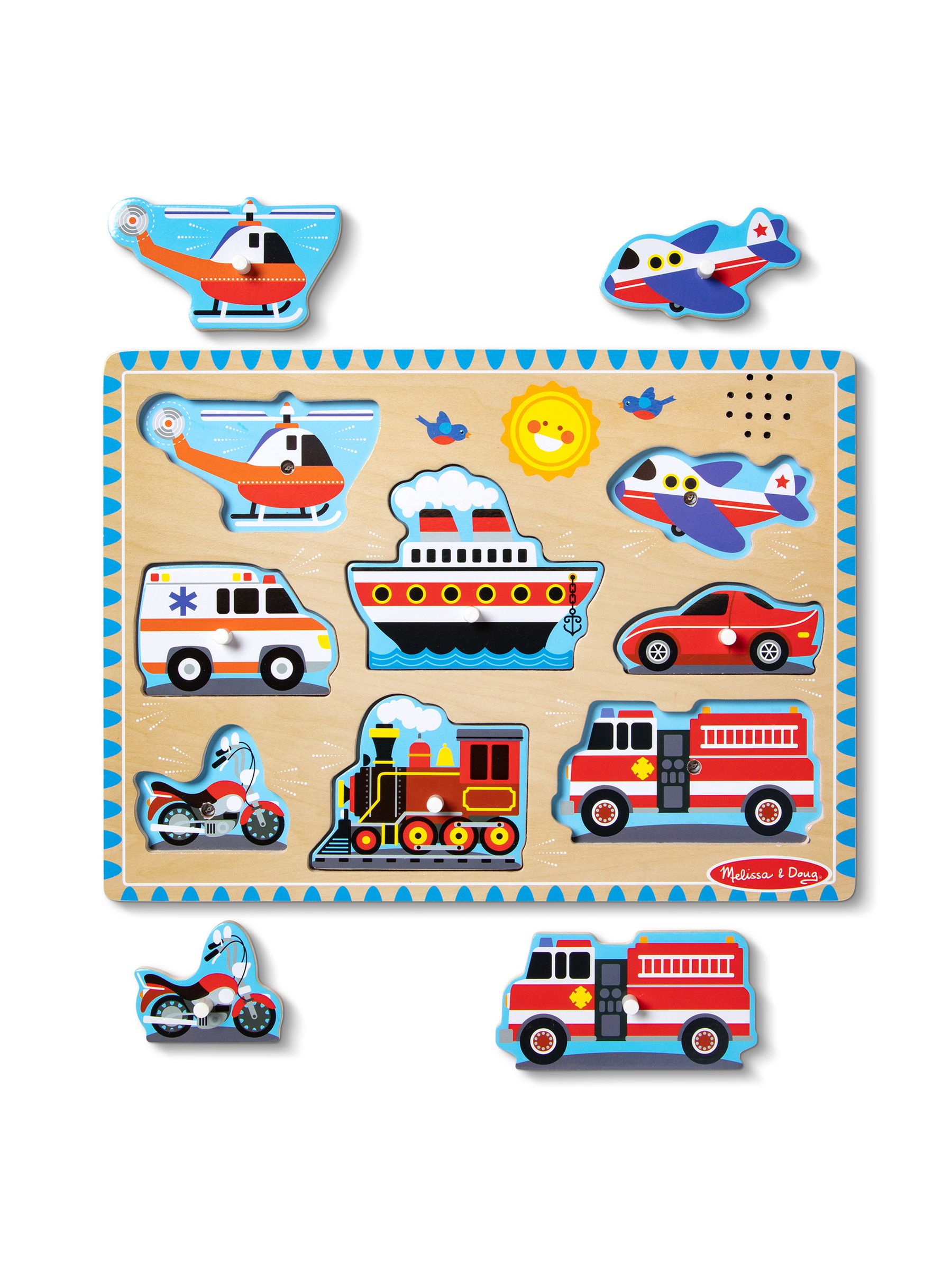 Melissa & Doug No Colour Vehicles Sound Puzzle - 8 Pieces - Image 1 of 9