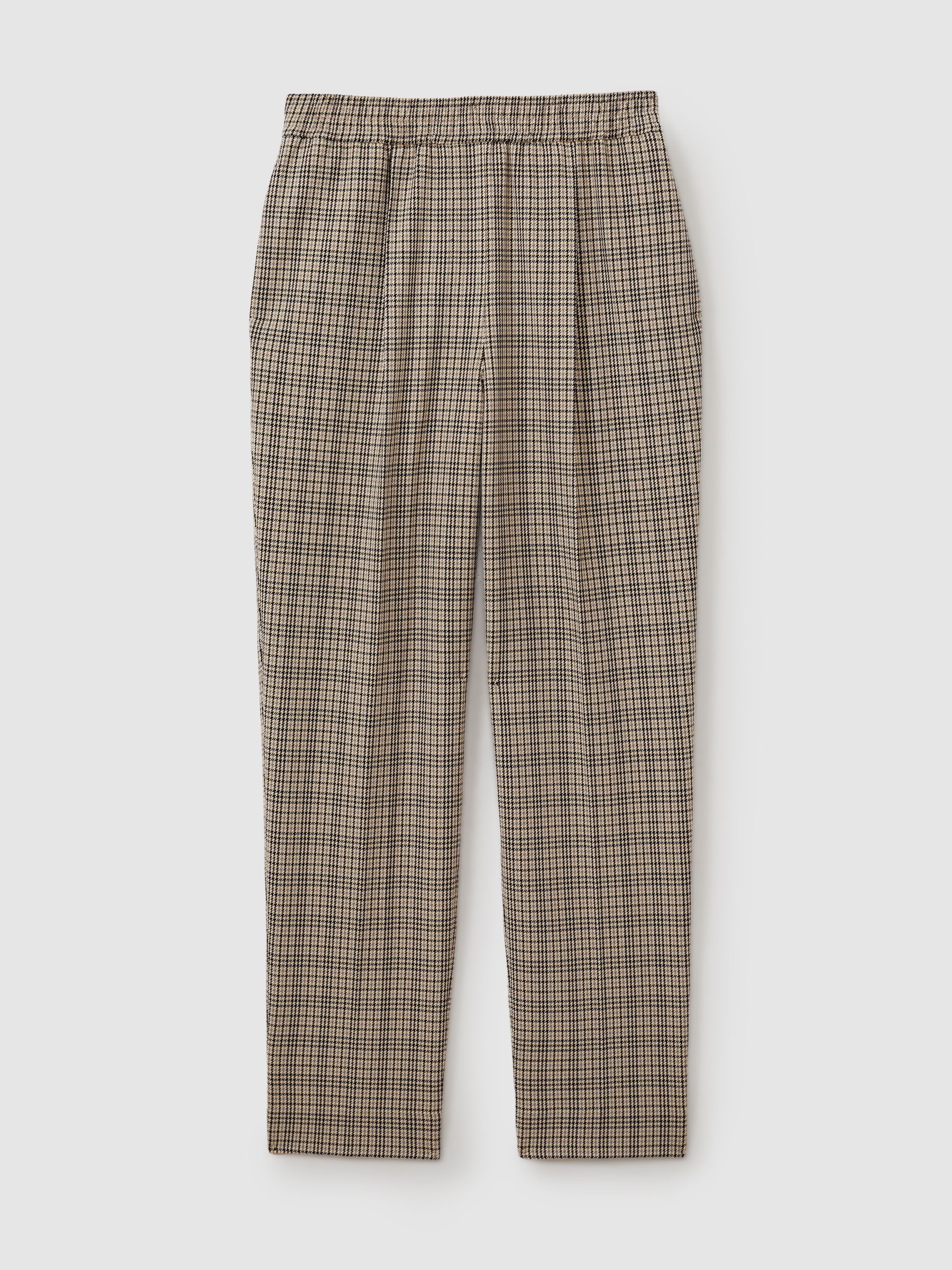 Karina Neutral Check Elasticated Waist Tapered Trousers - Image 2 of 6