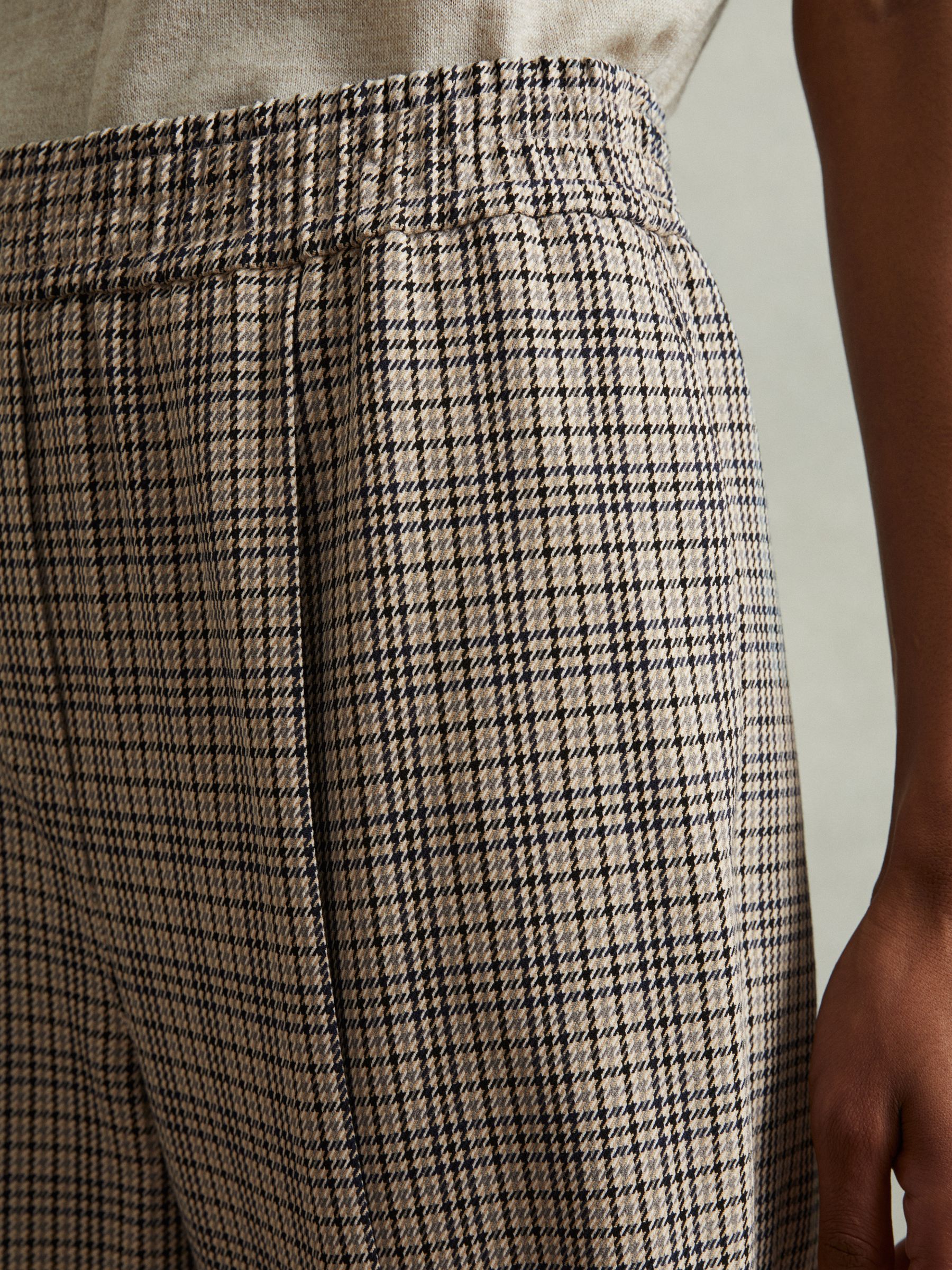 Karina Neutral Check Elasticated Waist Tapered Trousers - Image 4 of 6