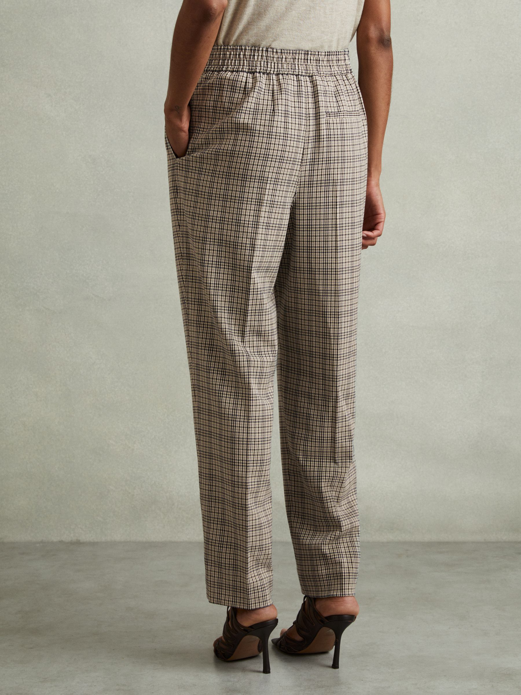 Karina Neutral Check Elasticated Waist Tapered Trousers - Image 5 of 6