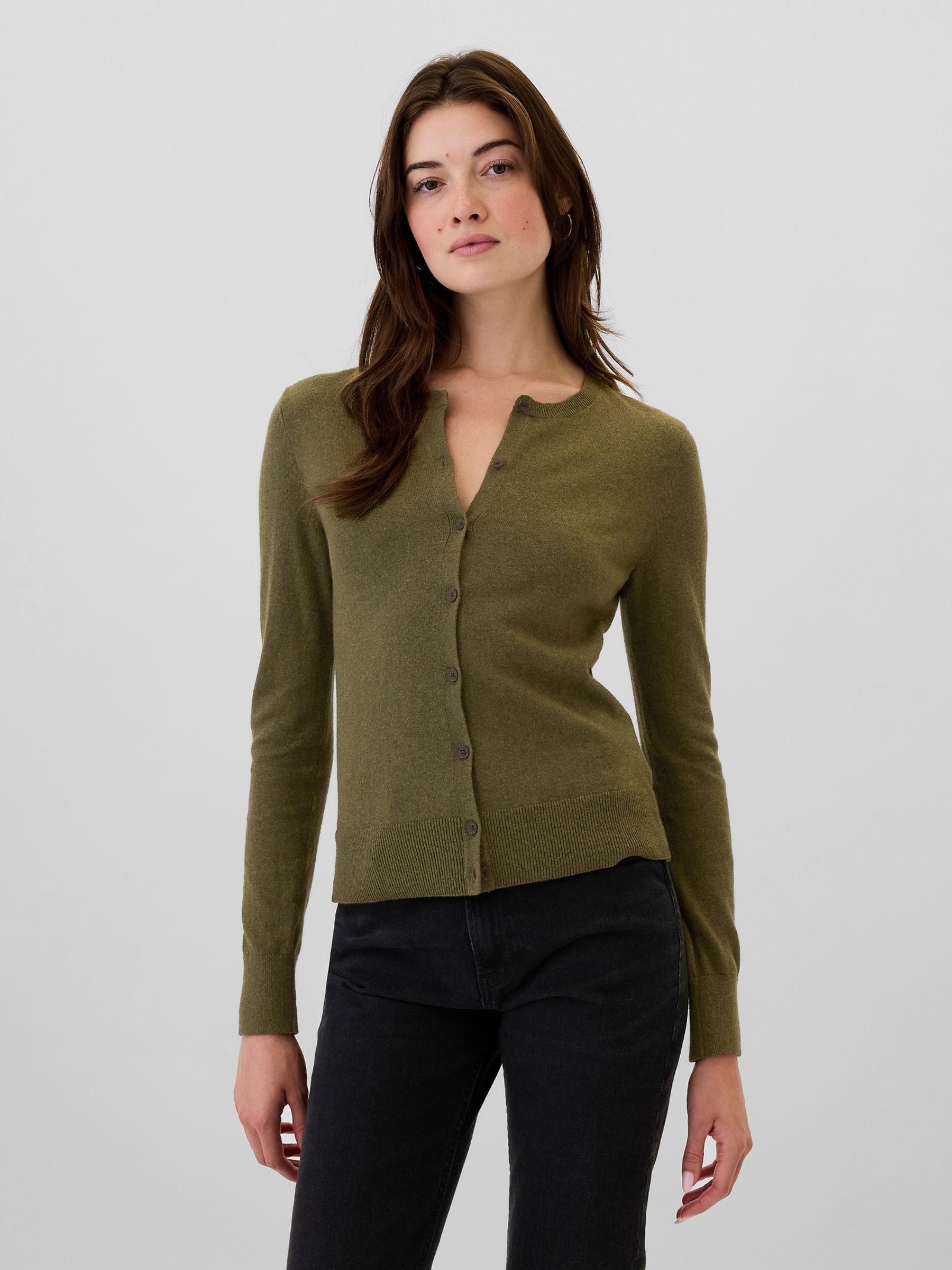 Green Long Sleeve Crew Neck Cardigan - Image 1 of 5