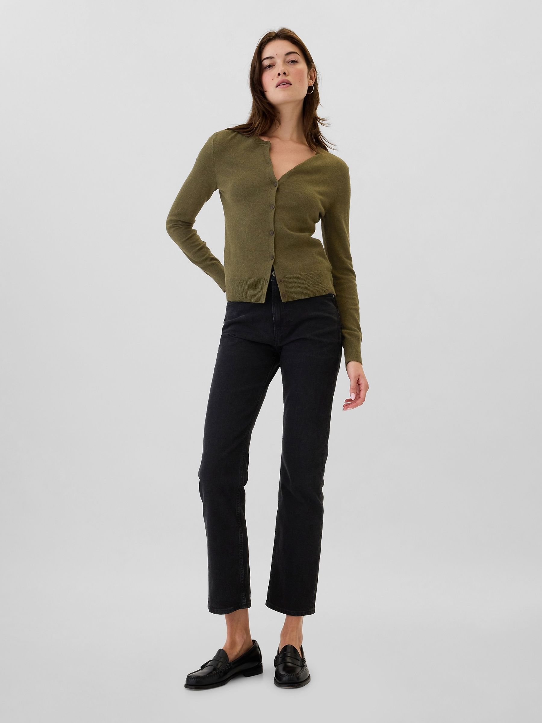 Green Long Sleeve Crew Neck Cardigan - Image 3 of 5