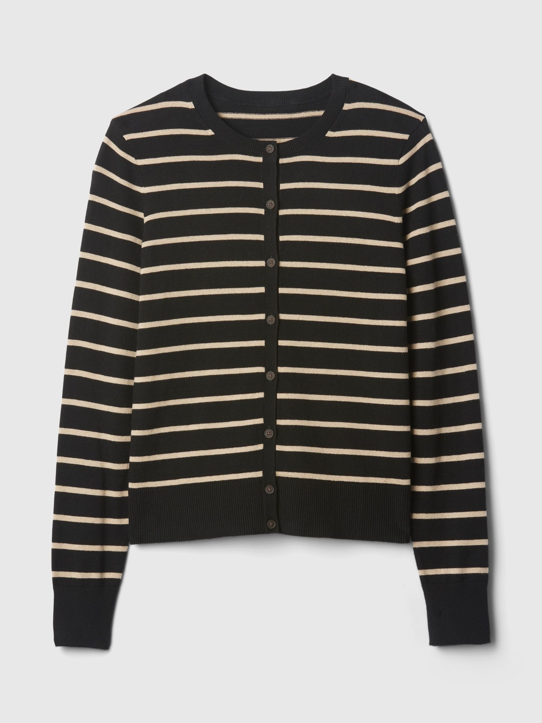 Black/White Stripe Long Sleeve Crew Neck Cardigan - Image 5 of 5