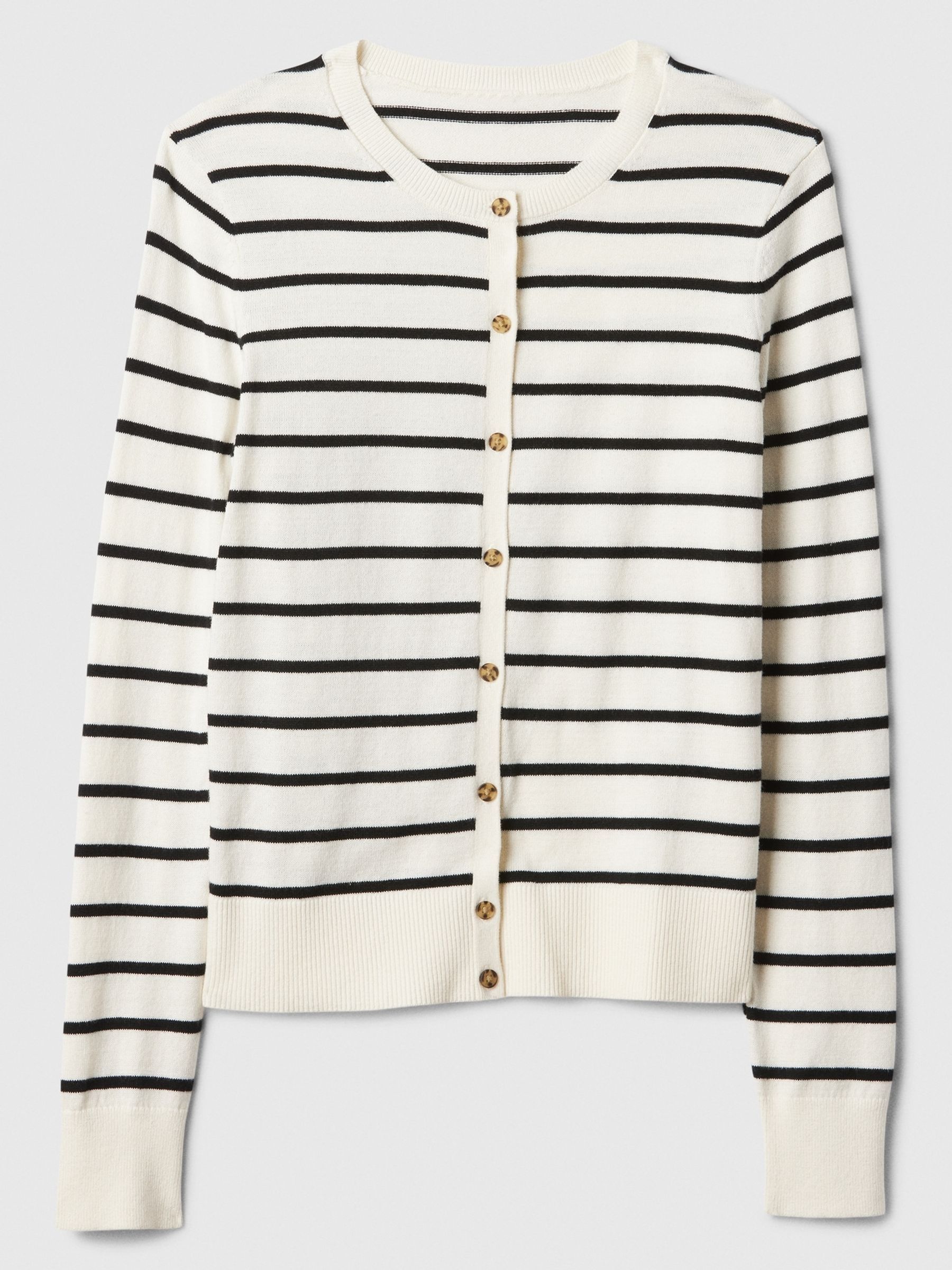 White Stripe Long Sleeve Crew Neck Cardigan - Image 5 of 5