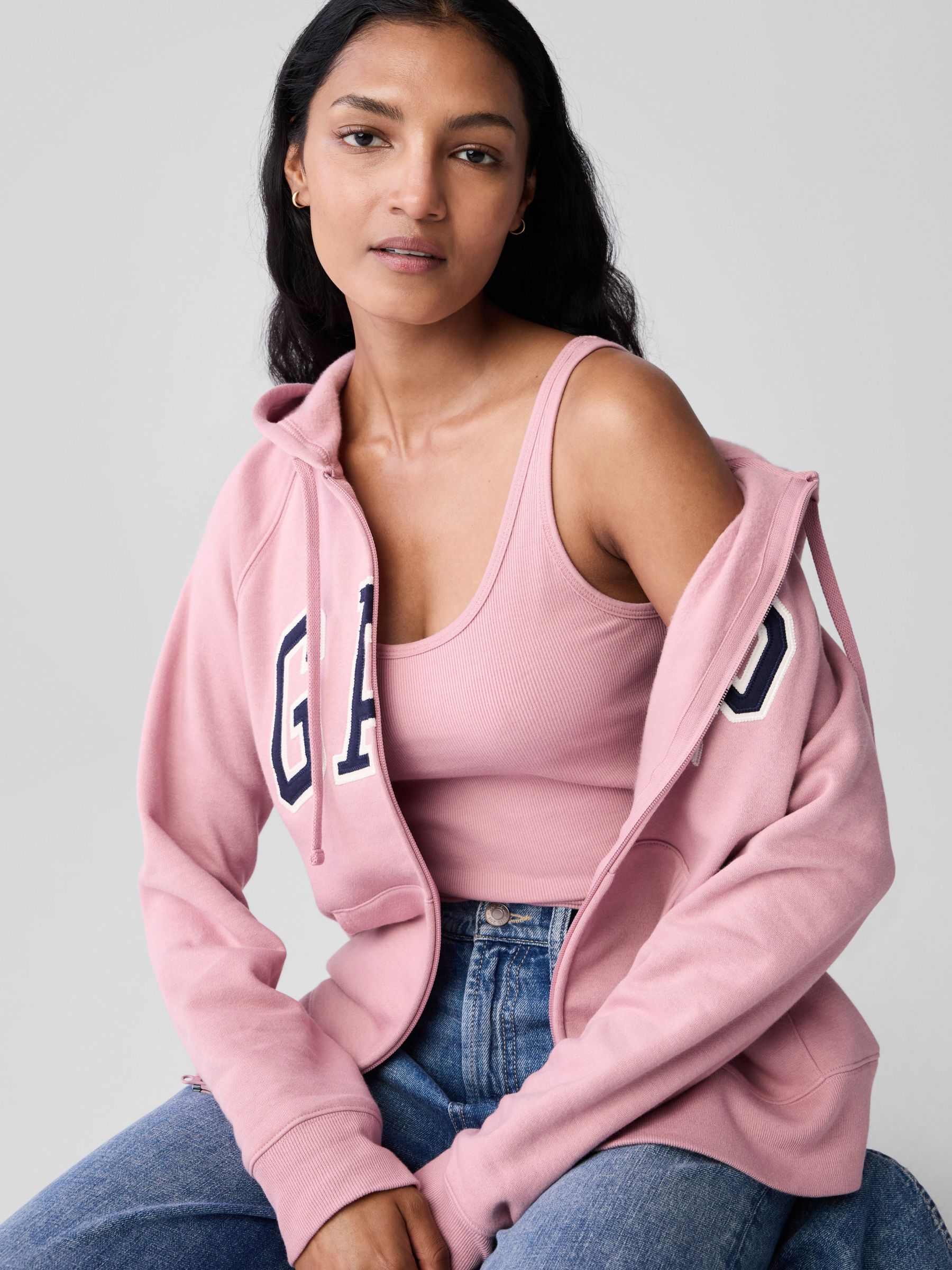 Pink Logo Zip Through Hoodie | Gap