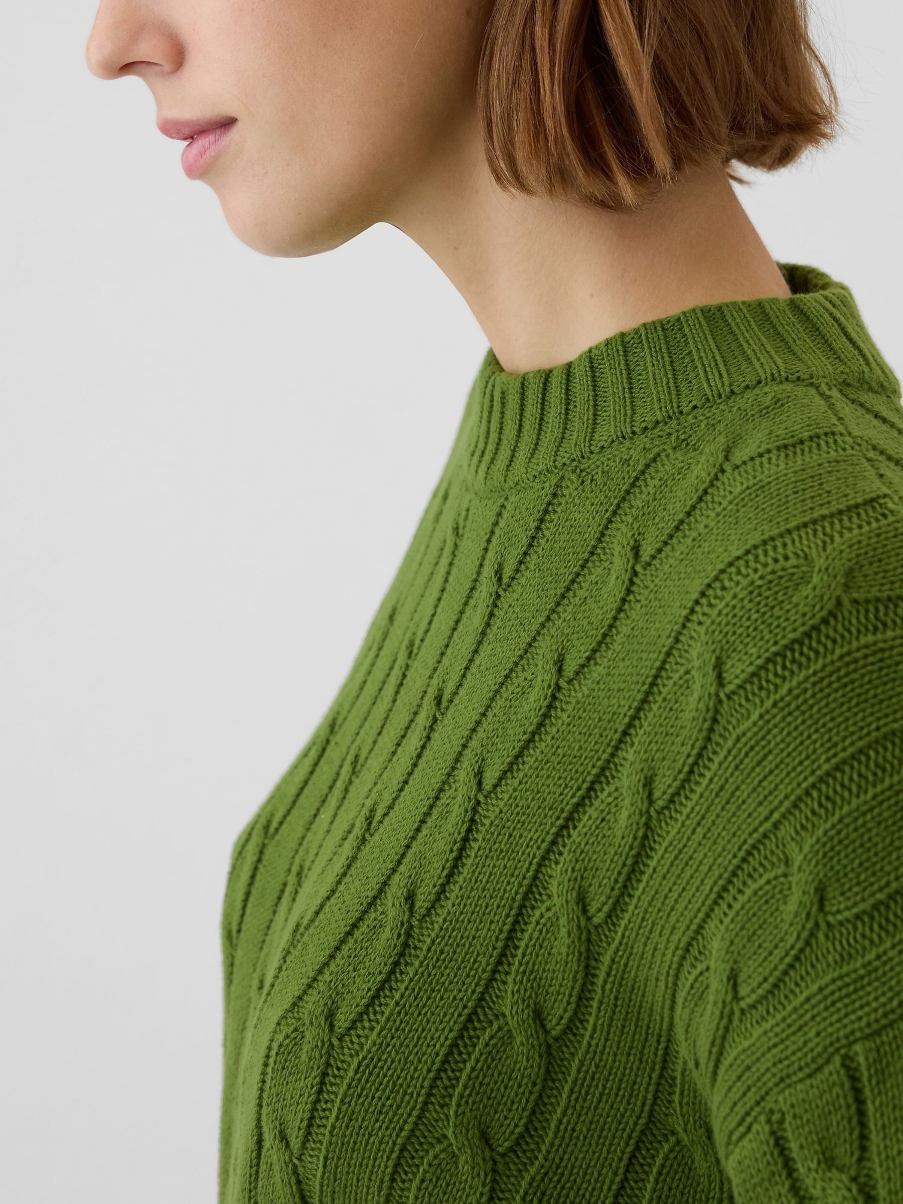 Green 100% Cotton Cable Knit Crew Neck Cropped Jumper - Image 4 of 5