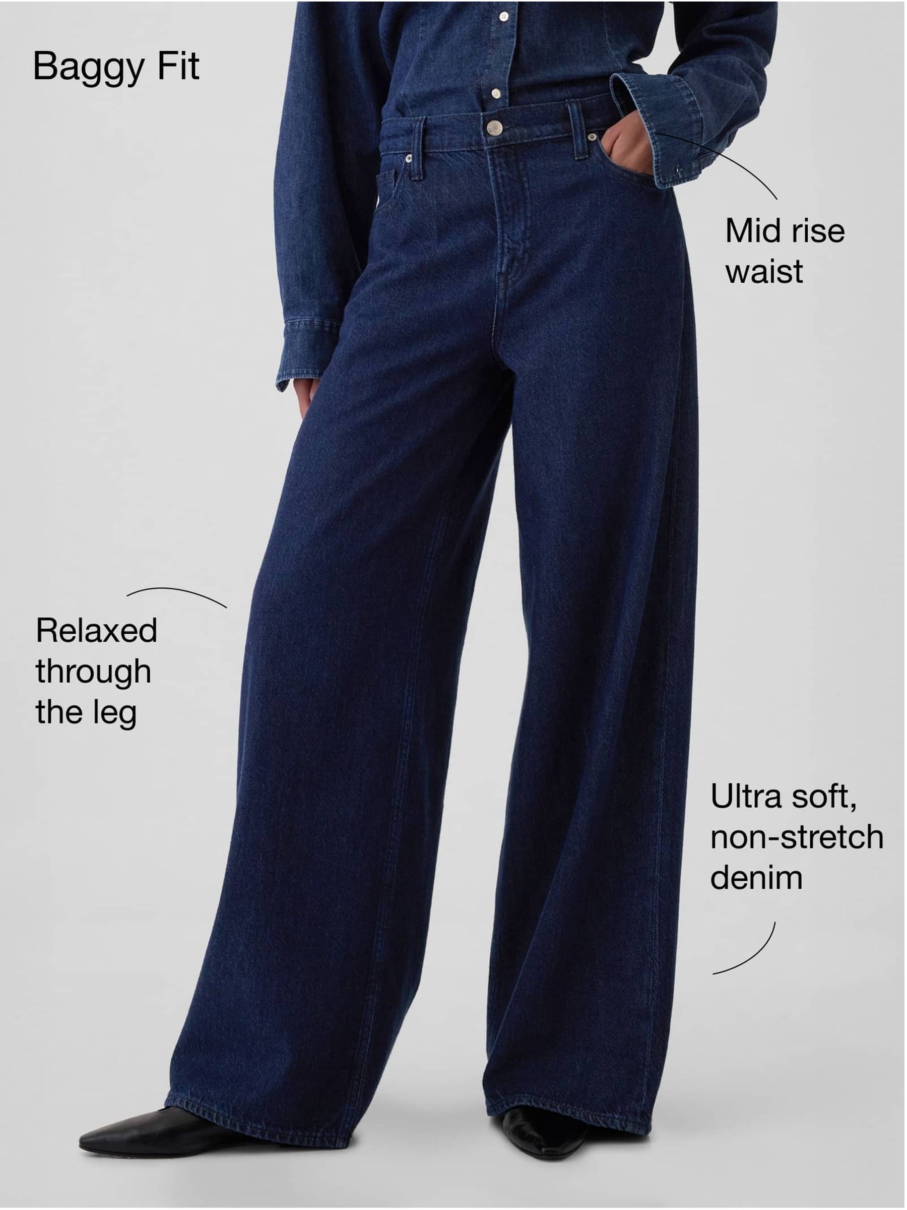 Dark Blue Mid Rise UltraSoft Baggy Jeans - Image 6 of 8