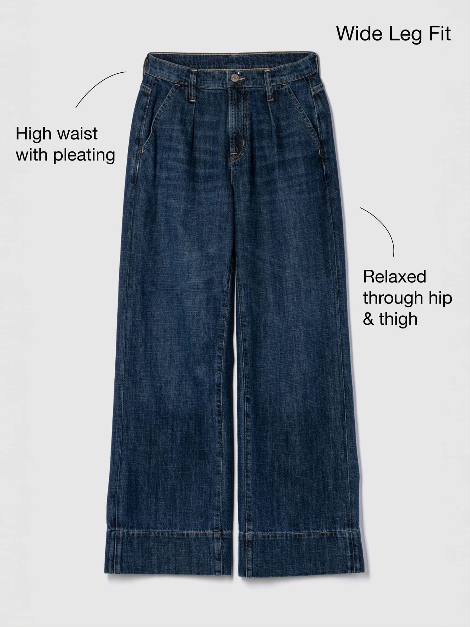 Dark Blue High Waisted Wide Leg Jeans - Image 2 of 9