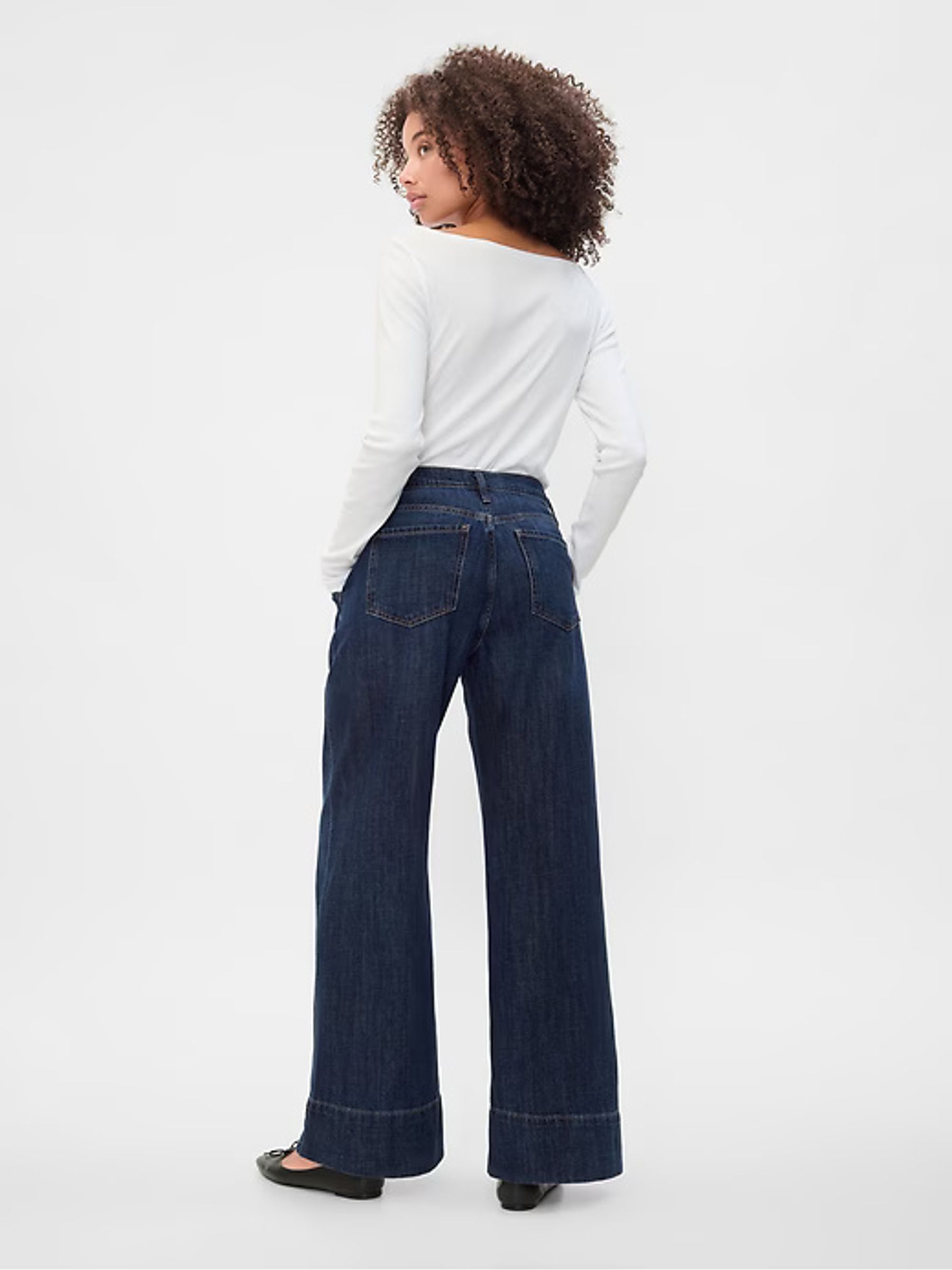 Dark Blue High Waisted Wide Leg Jeans - Image 3 of 9
