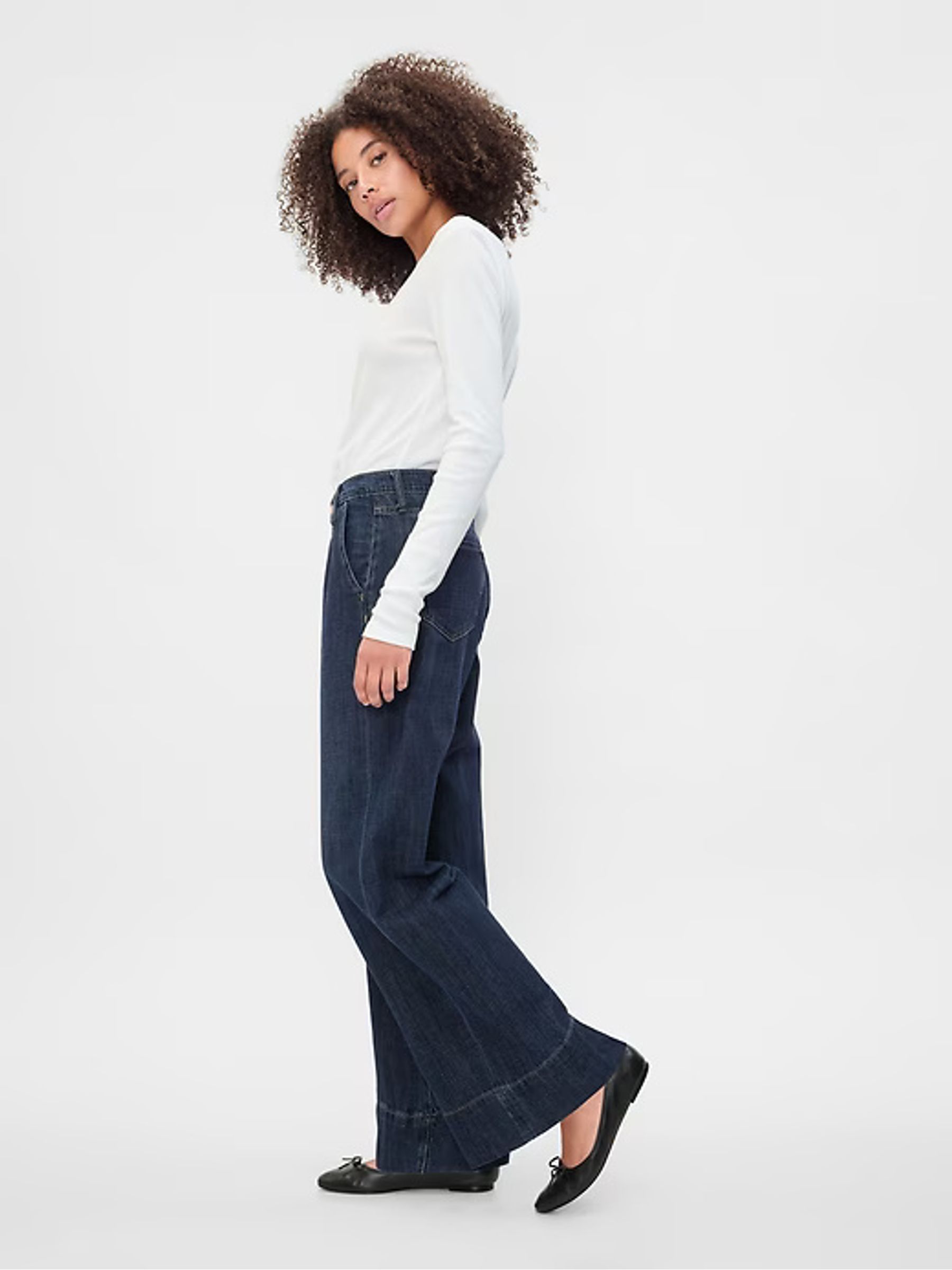 Dark Blue High Waisted Wide Leg Jeans - Image 5 of 9