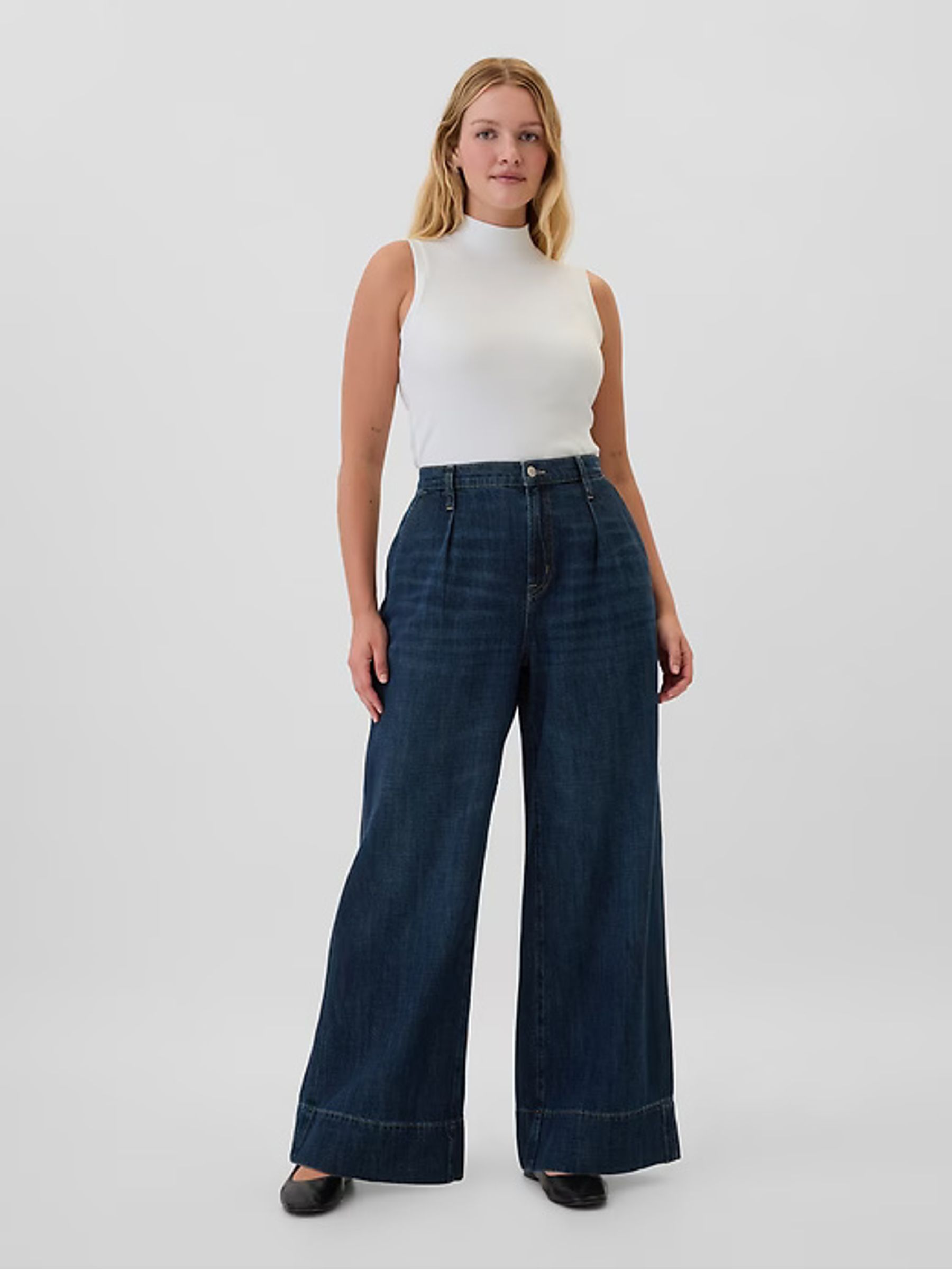 Dark Blue High Waisted Wide Leg Jeans - Image 6 of 9