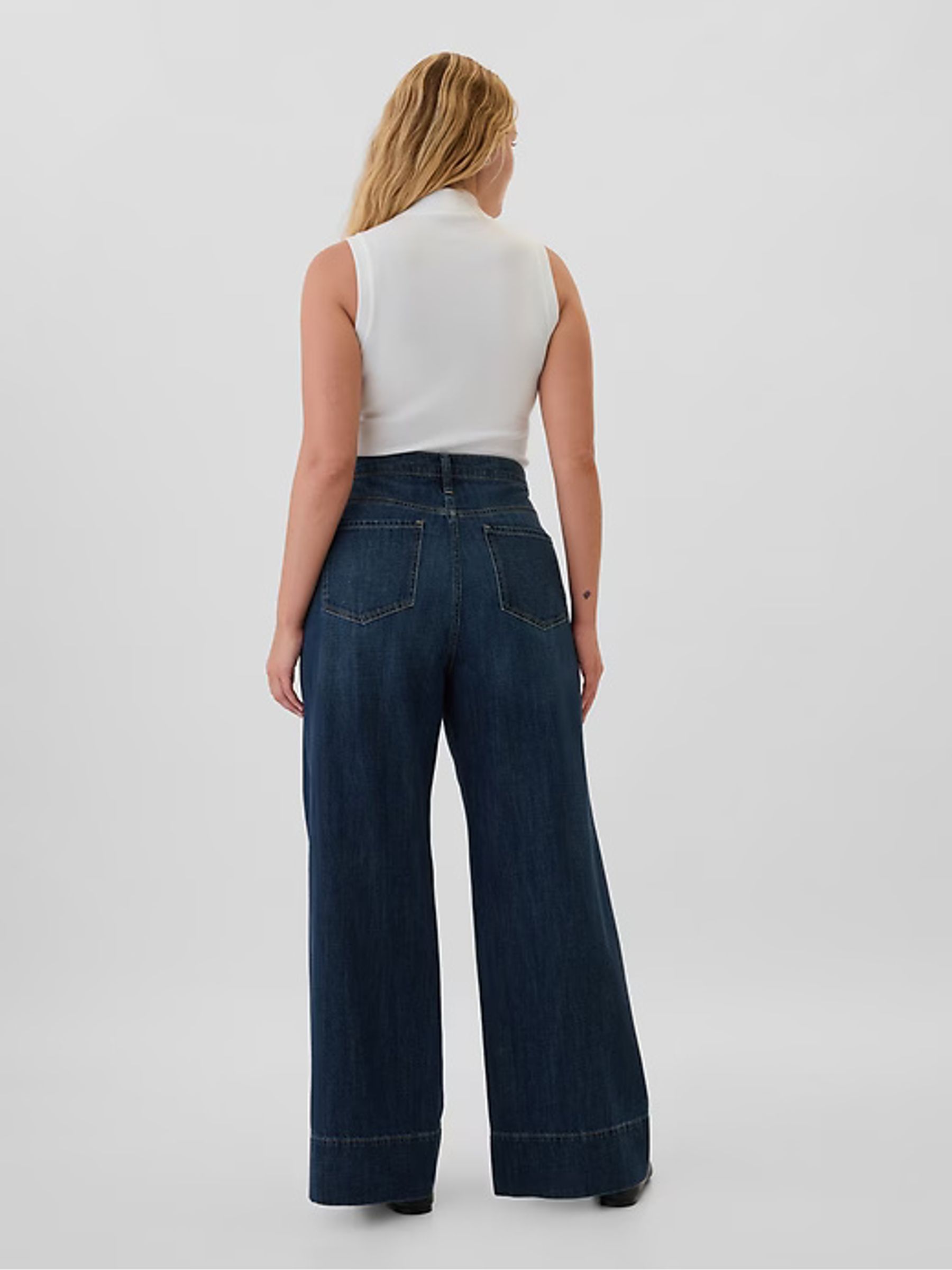 Dark Blue High Waisted Wide Leg Jeans - Image 7 of 9