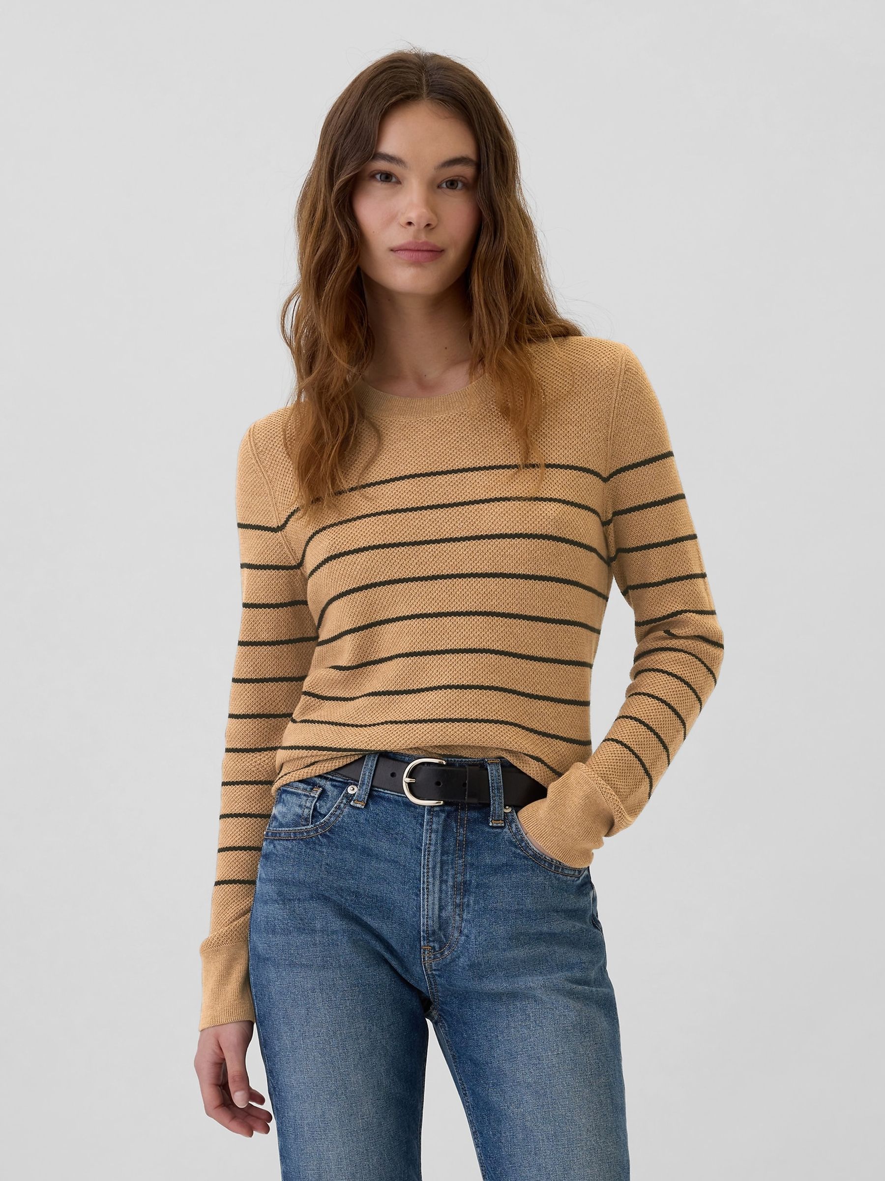 Beige Ribbed Crew Neck Bella Jumper - Image 1 of 5