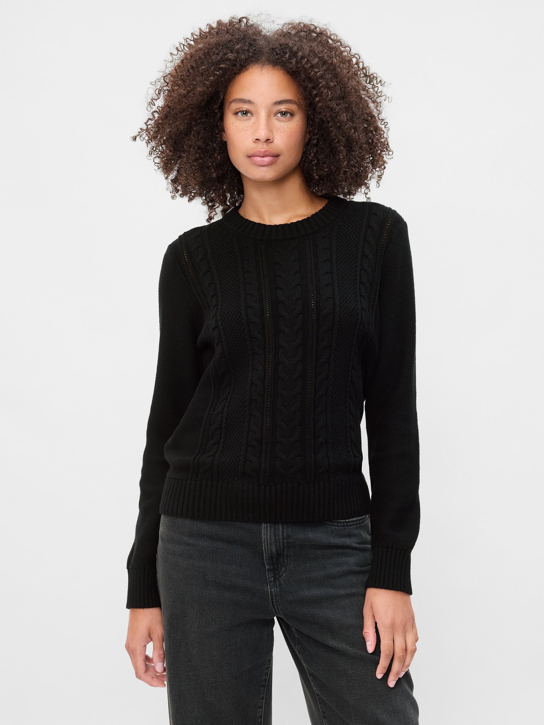 Black Cable-Knit Crew Neck Jumper - Image 1 of 4