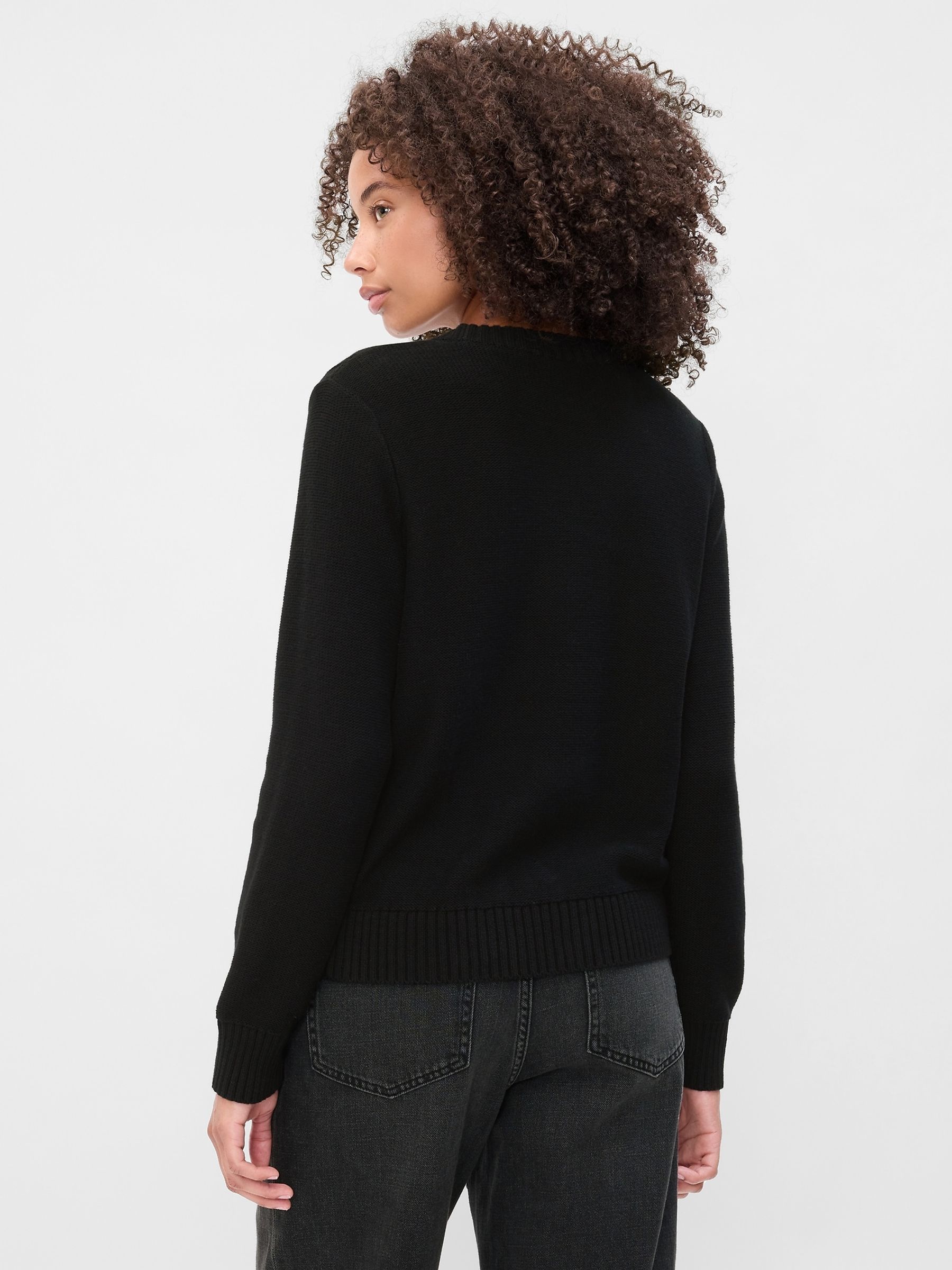 Black Cable-Knit Crew Neck Jumper - Image 2 of 4