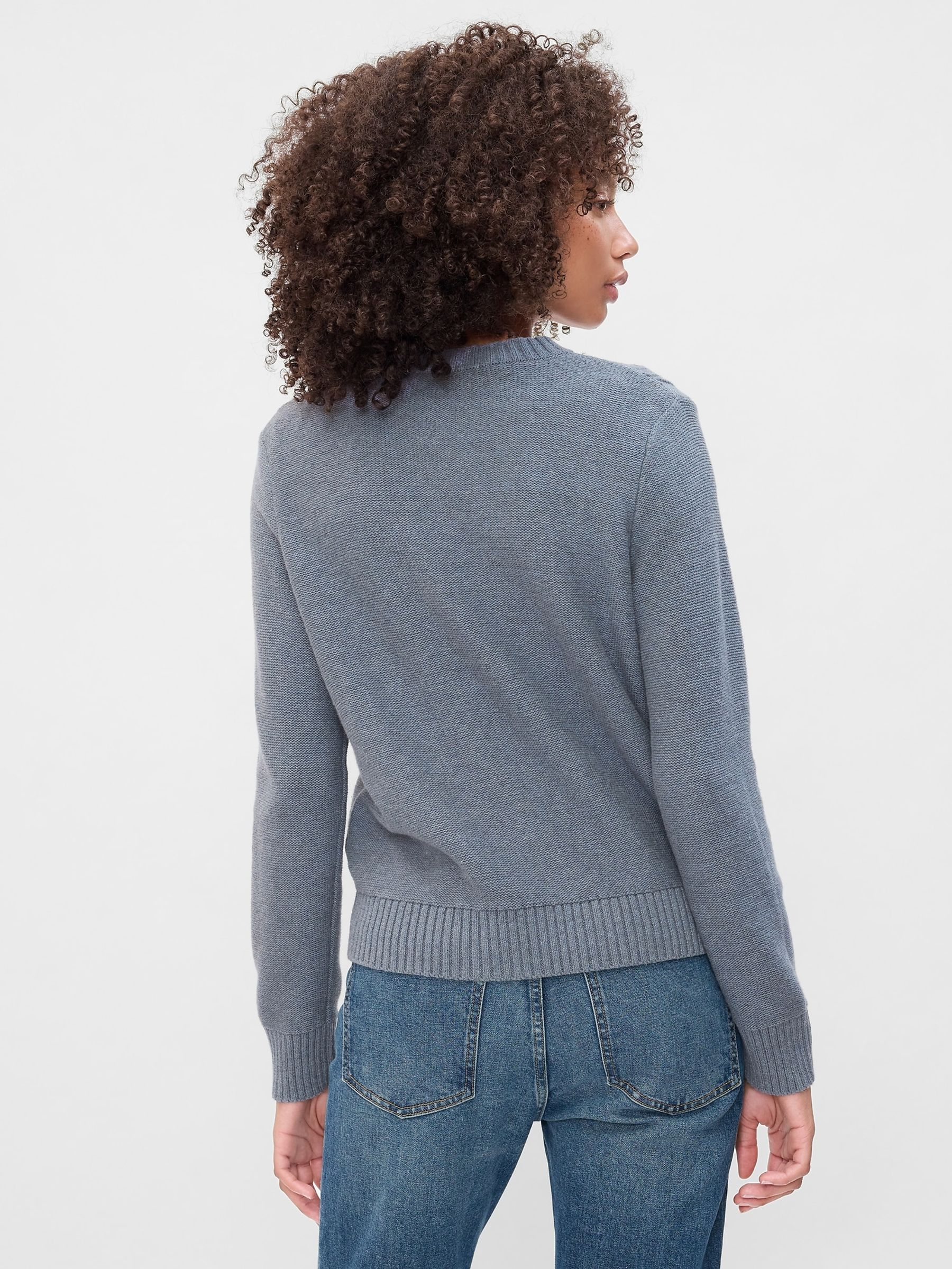 Light Blue Cable-Knit Crew Neck Jumper - Image 2 of 4