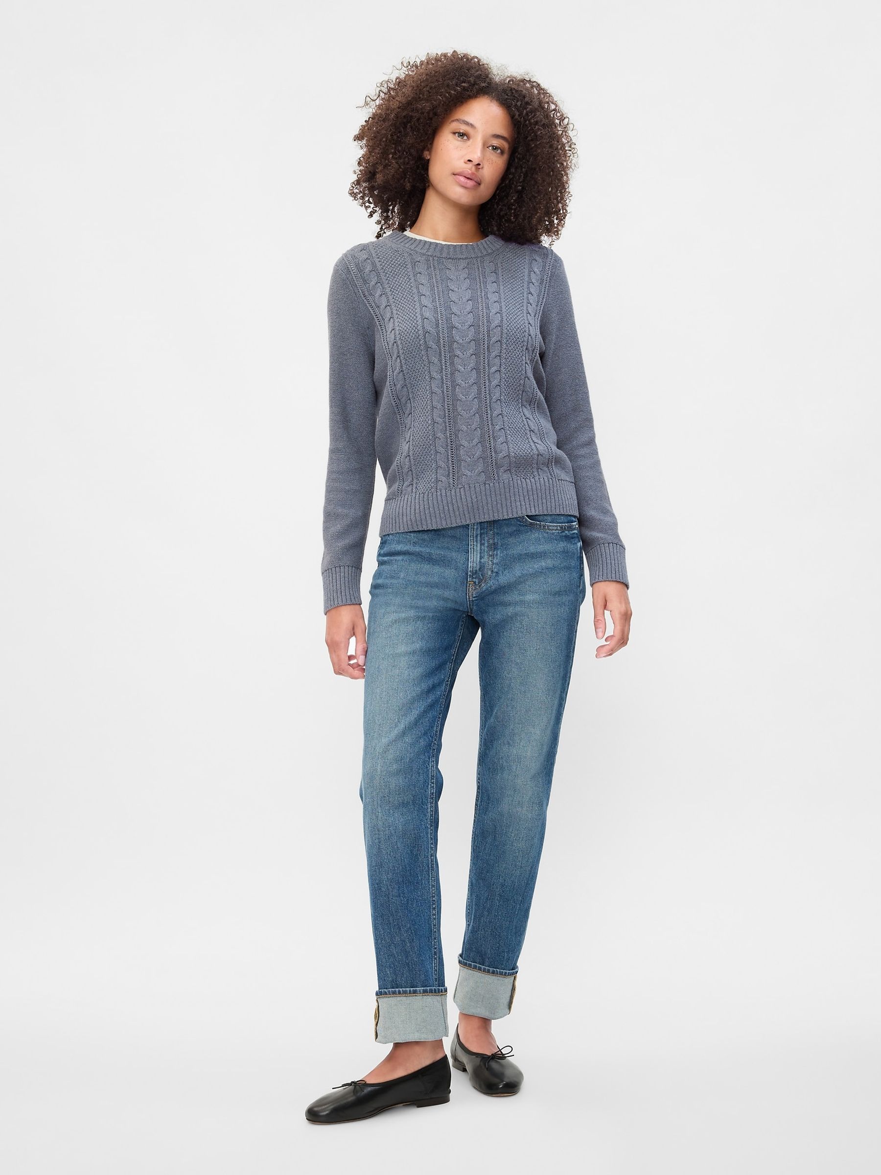 Light Blue Cable-Knit Crew Neck Jumper - Image 3 of 4