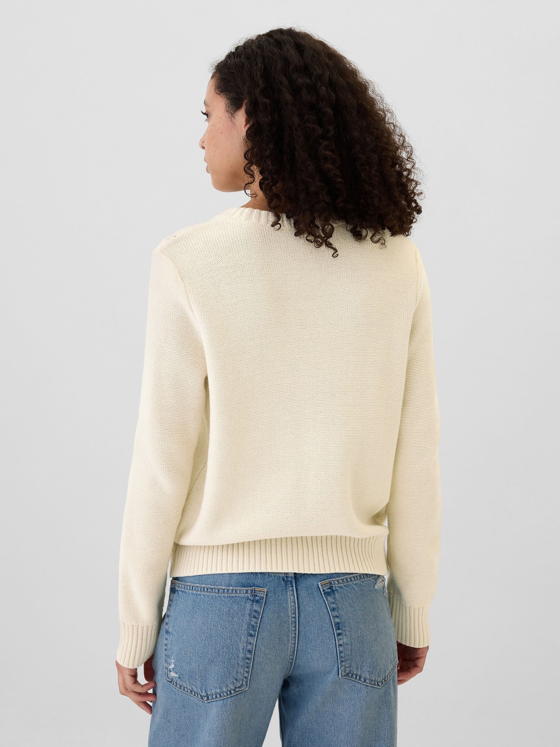 Cream 100% Cotton Cable Knit Crew Neck Jumper - Image 2 of 5