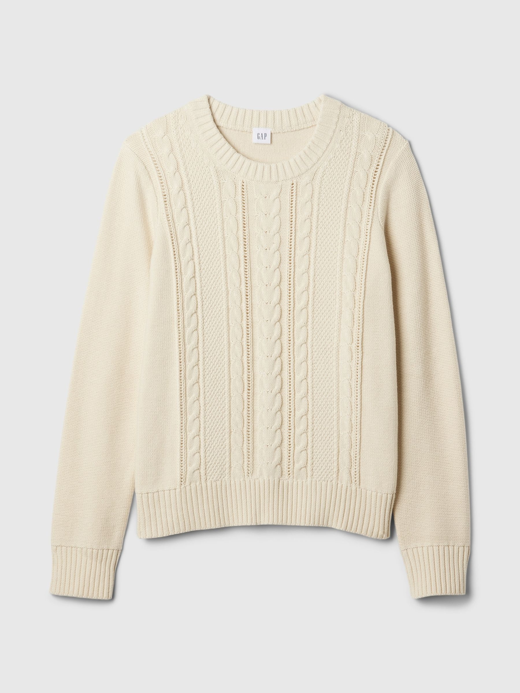 Cream 100% Cotton Cable Knit Crew Neck Jumper - Image 5 of 5