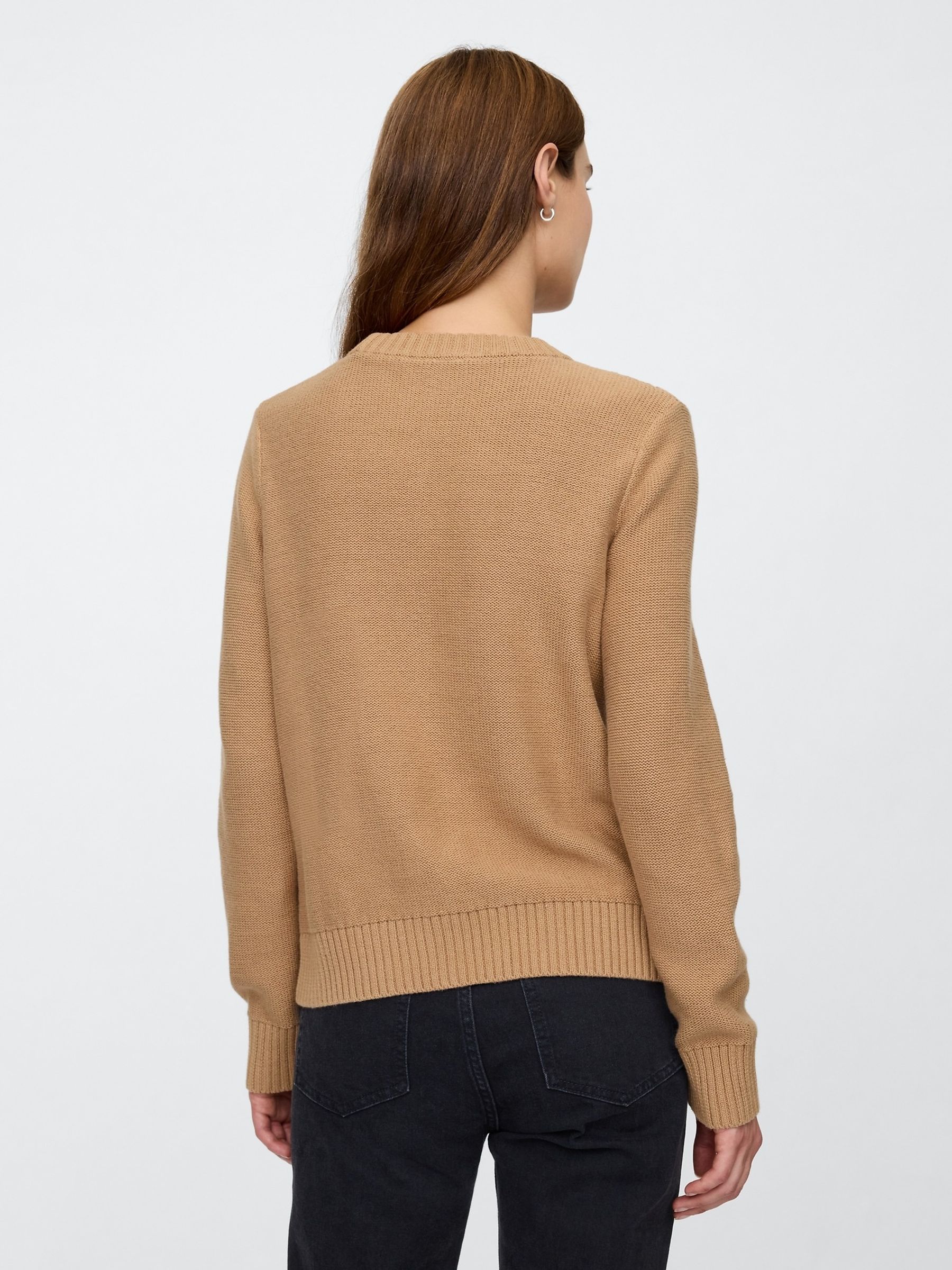 Brown 100% Cotton Cable Knit Crew Neck Jumper - Image 1 of 5