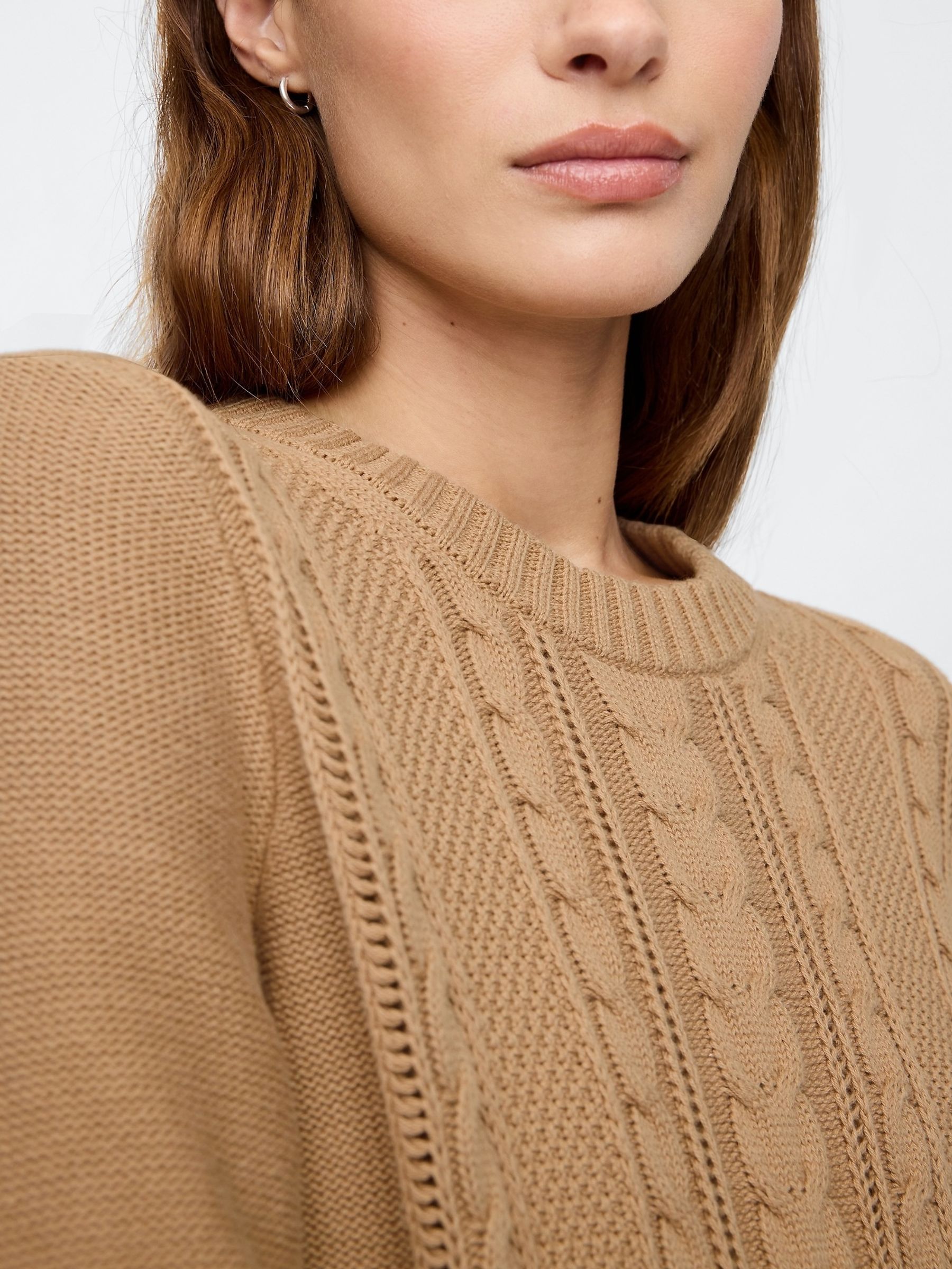 Brown 100% Cotton Cable Knit Crew Neck Jumper - Image 3 of 5