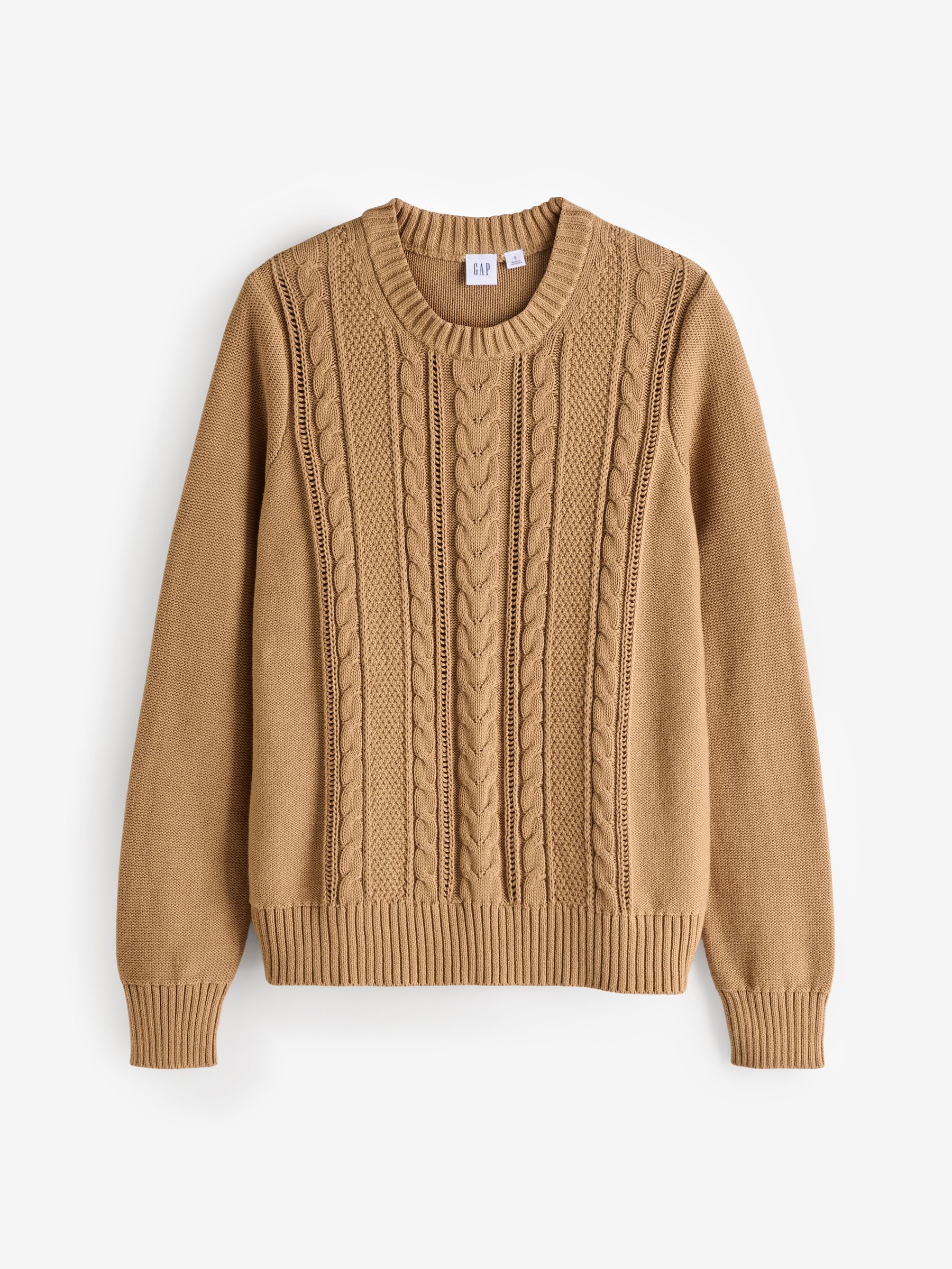 Brown 100% Cotton Cable Knit Crew Neck Jumper - Image 4 of 5