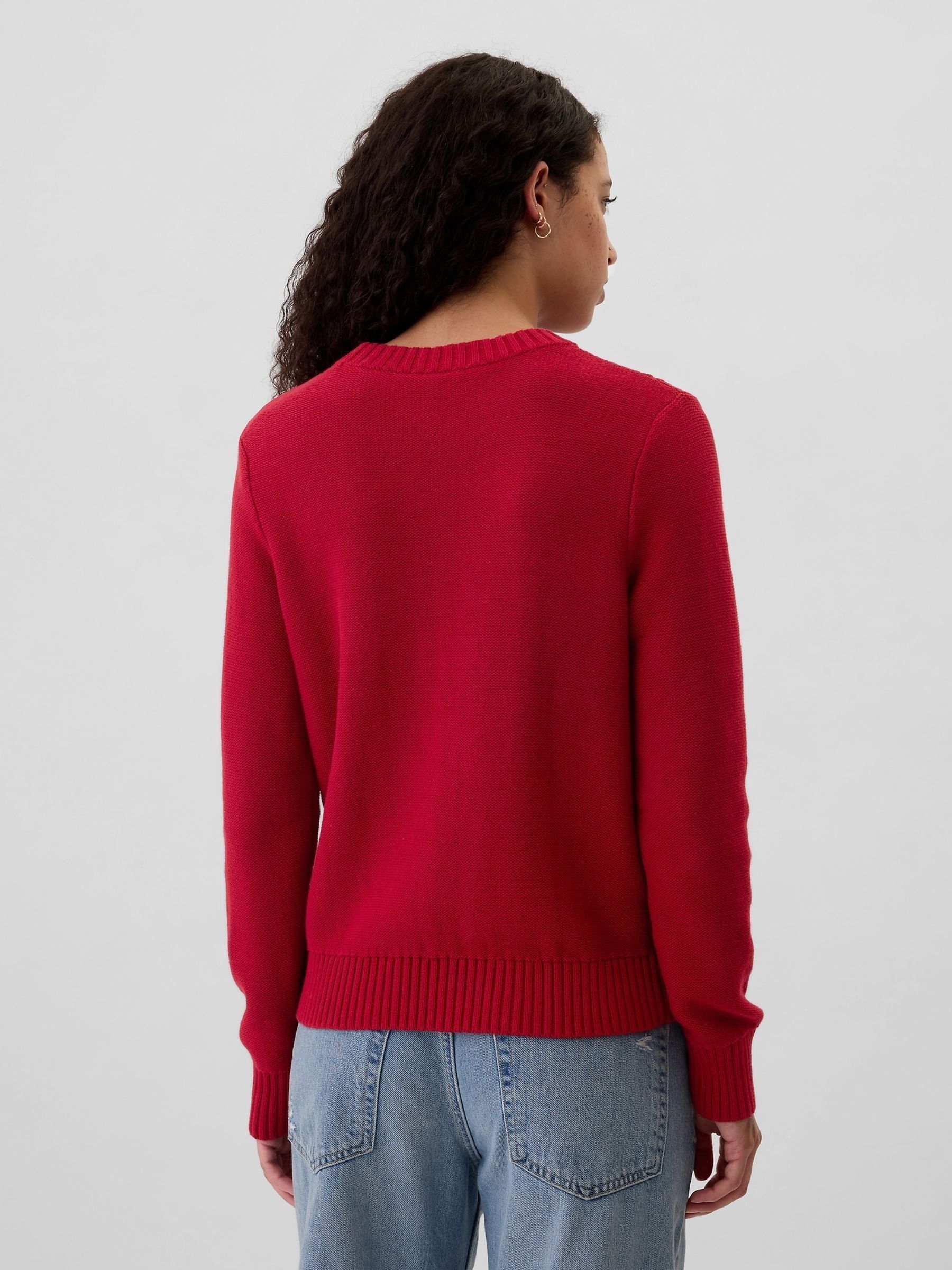 Burgundy Red 100% Cotton Cable Knit Crew Neck Jumper - Image 2 of 4