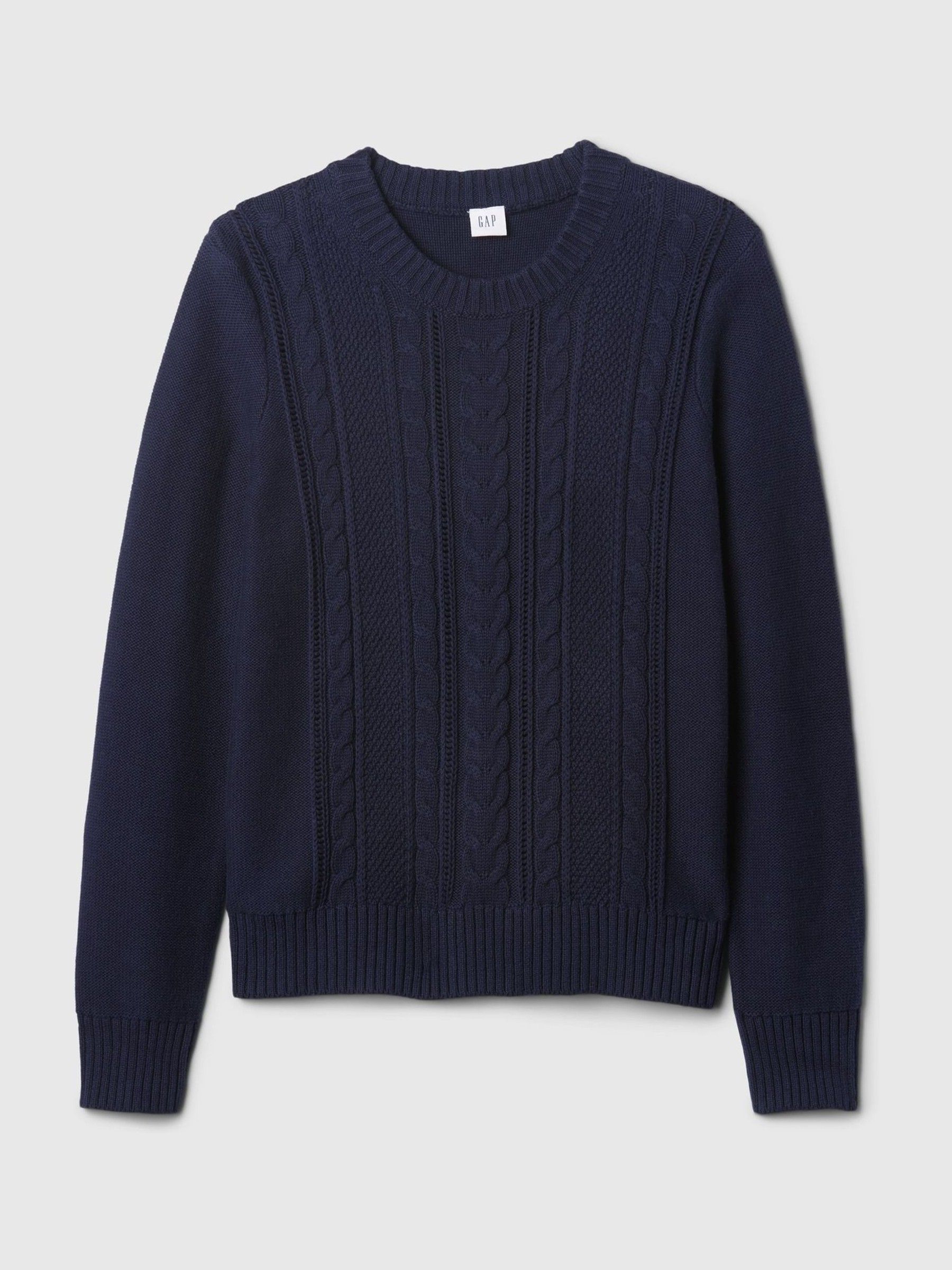 Navy Blue 100% Cotton Cable Knit Crew Neck Jumper - Image 5 of 5