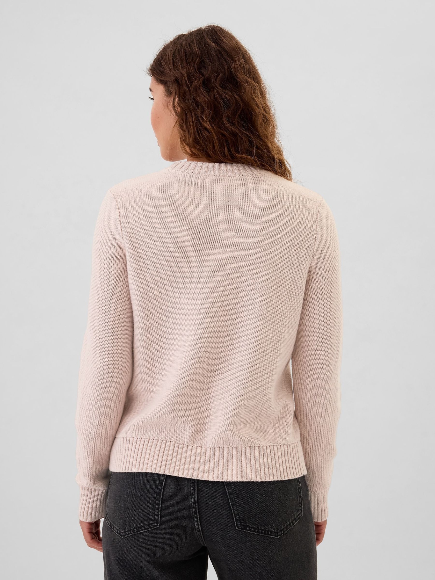 Pink 100% Cotton Cable Knit Crew Neck Jumper - Image 3 of 5