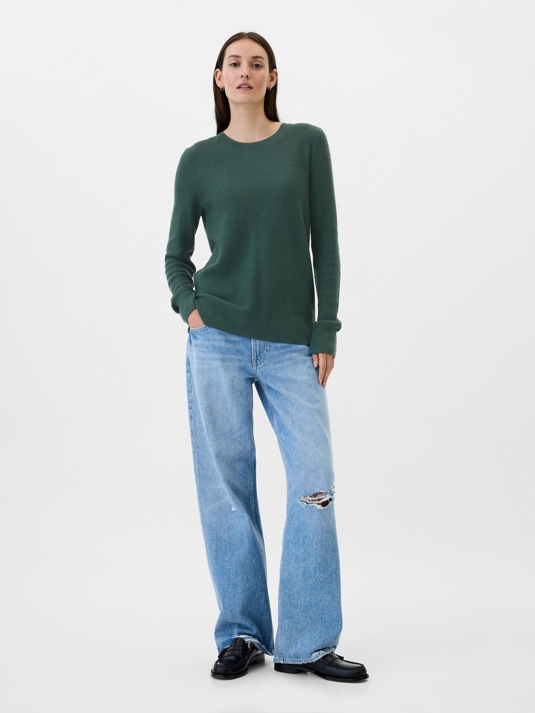 Green Textured Crew Neck Bella Jumper - Image 3 of 5