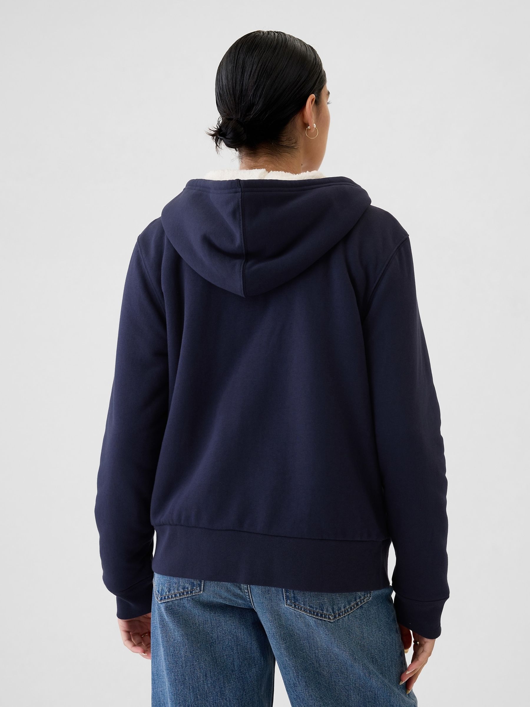 Navy/Blue Relaxed Logo Sherpa-Lined Zip Hoodie - Image 2 of 5