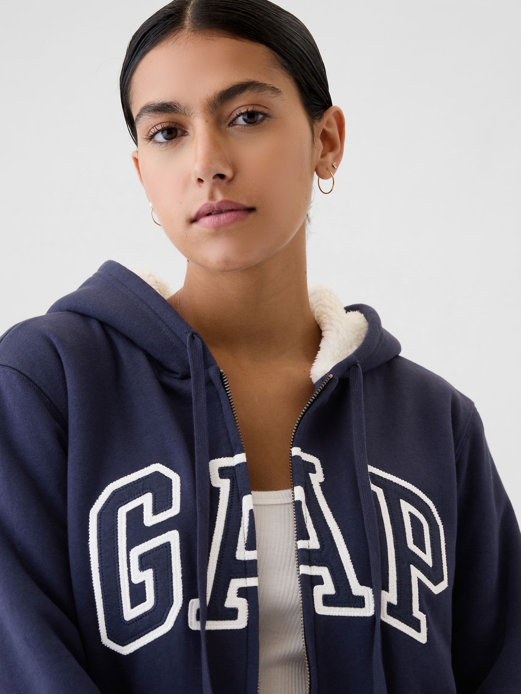 Navy/Blue Relaxed Logo Sherpa-Lined Zip Hoodie - Image 4 of 5