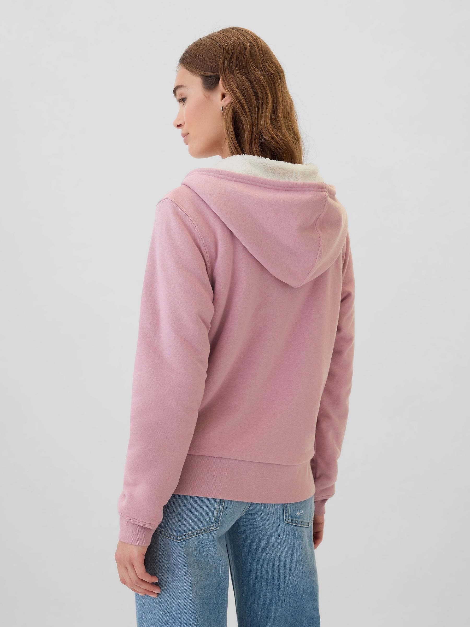Pink Relaxed Logo Sherpa-Lined Zip Hoodie - Image 2 of 4