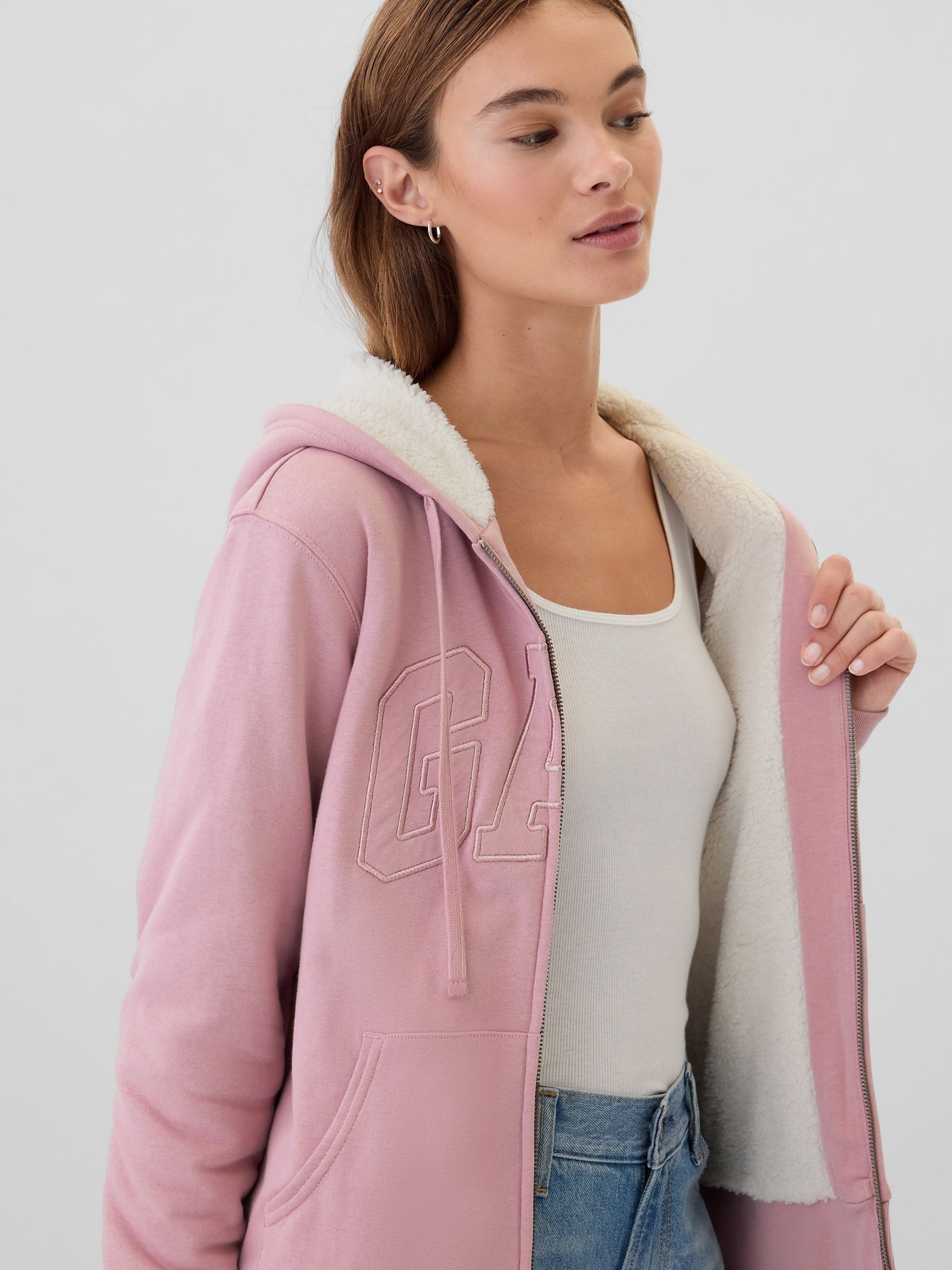 gap fur zip up hoodie light pink archive