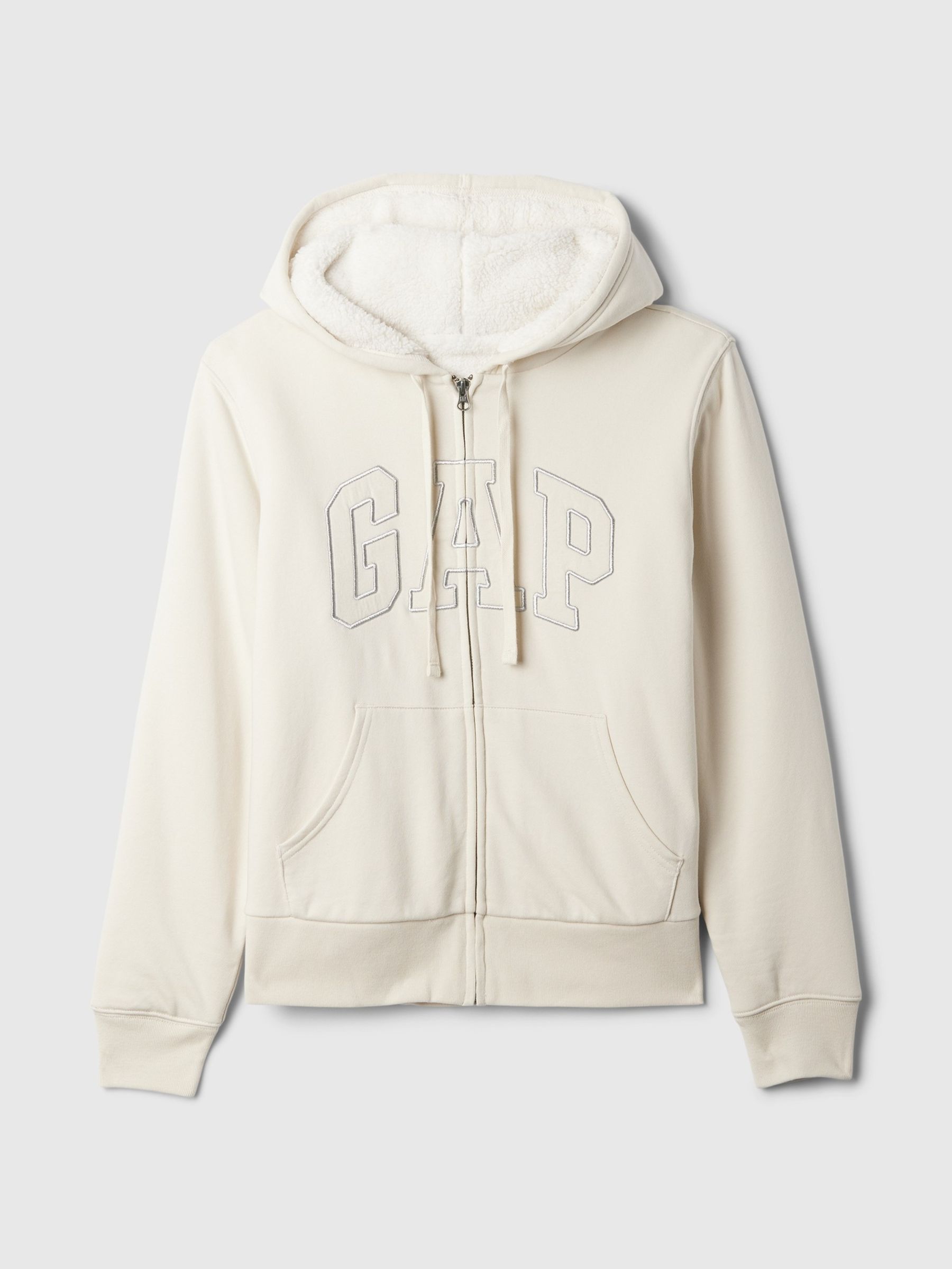 Beige Relaxed Logo Sherpa-Lined Zip Hoodie - Image 5 of 5