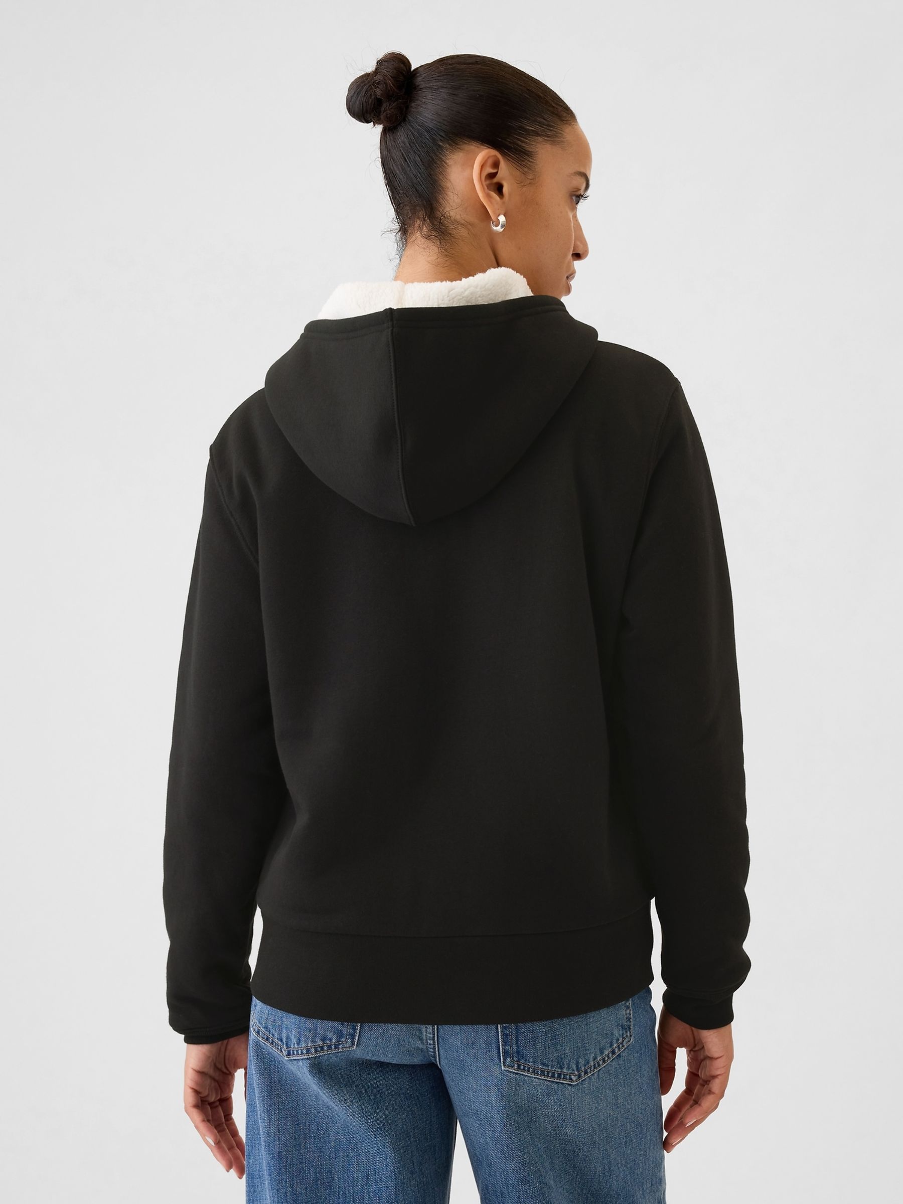 Black Relaxed Logo Sherpa-Lined Zip Hoodie - Image 2 of 5