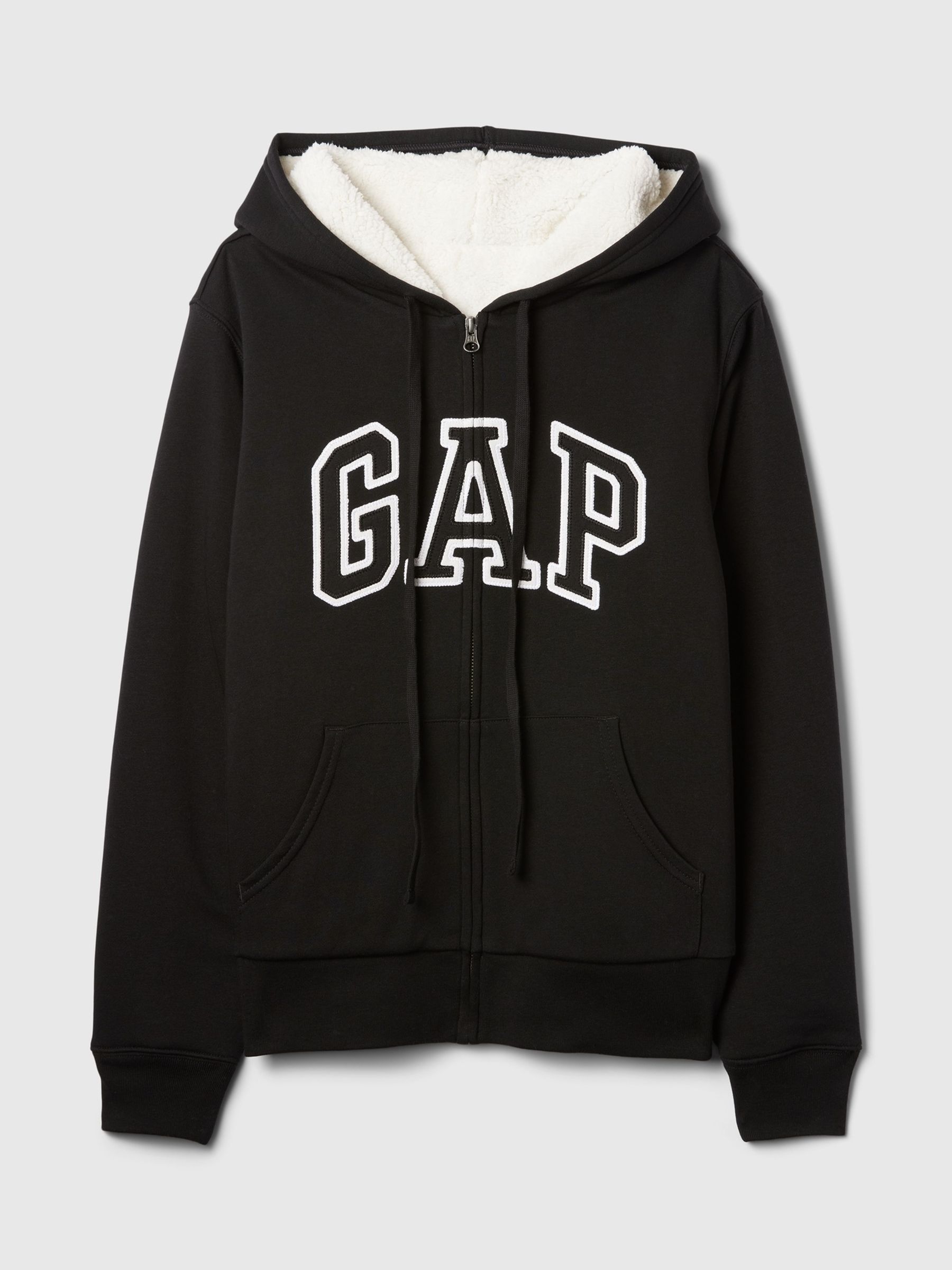 Black Relaxed Logo Sherpa-Lined Zip Hoodie - Image 5 of 5