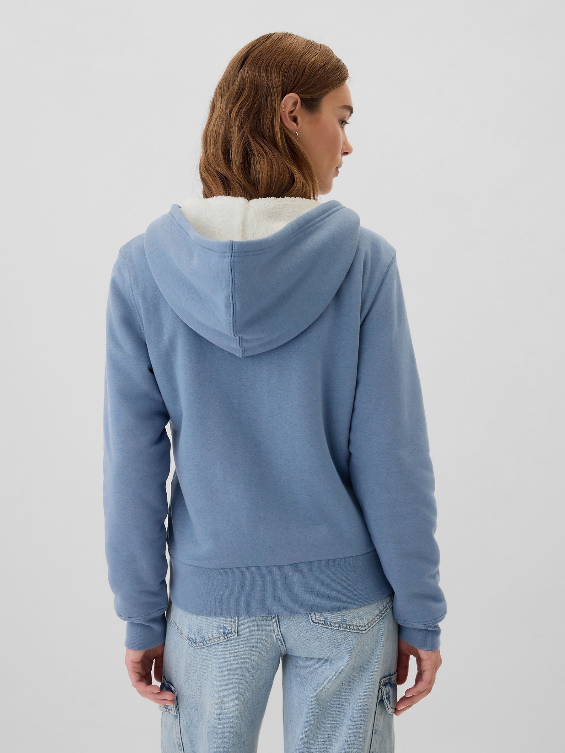 Light Blue Relaxed Logo Sherpa-Lined Zip Hoodie - Image 2 of 4