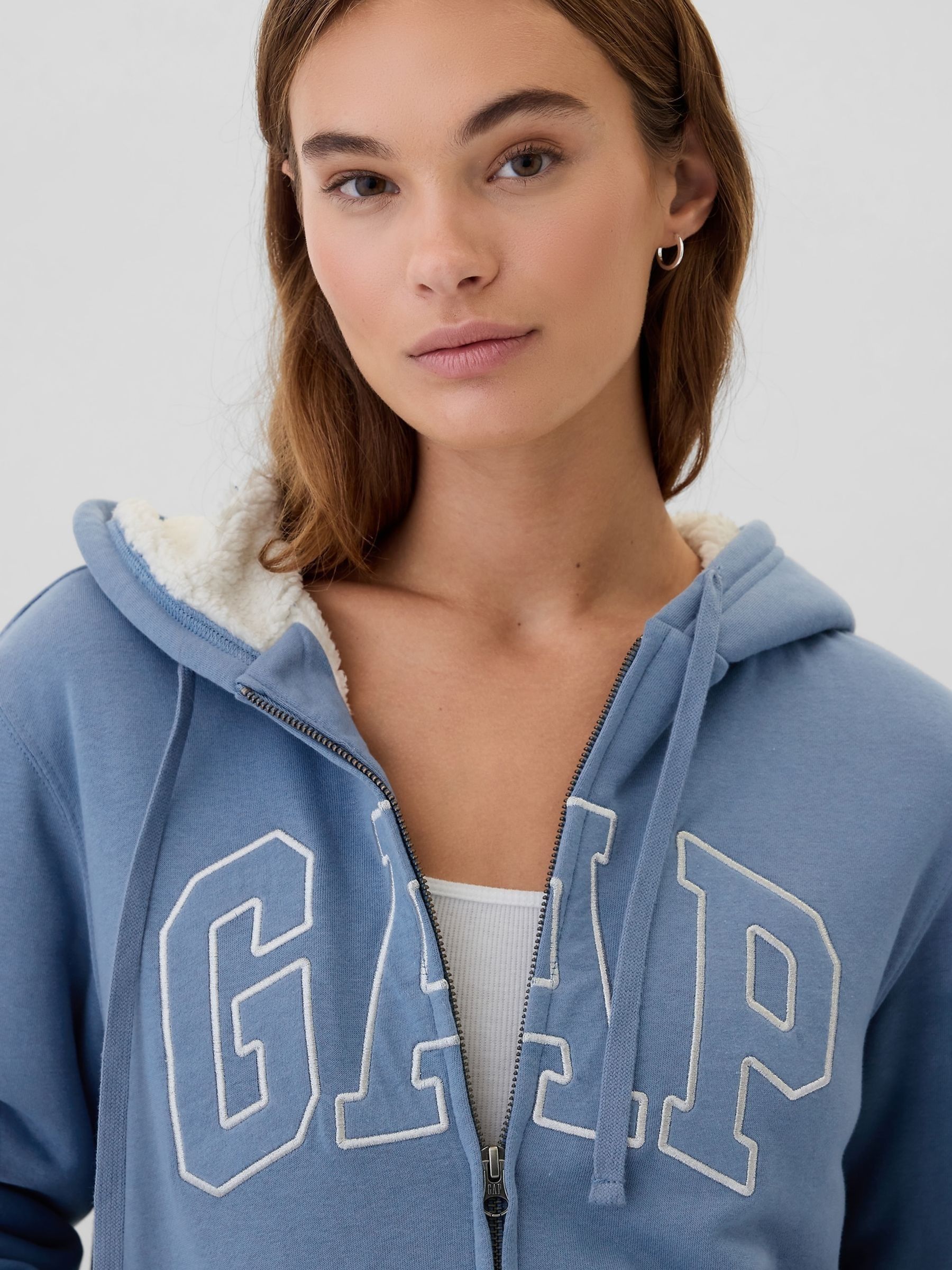 Light Blue Relaxed Logo Sherpa-Lined Zip Hoodie - Image 3 of 4