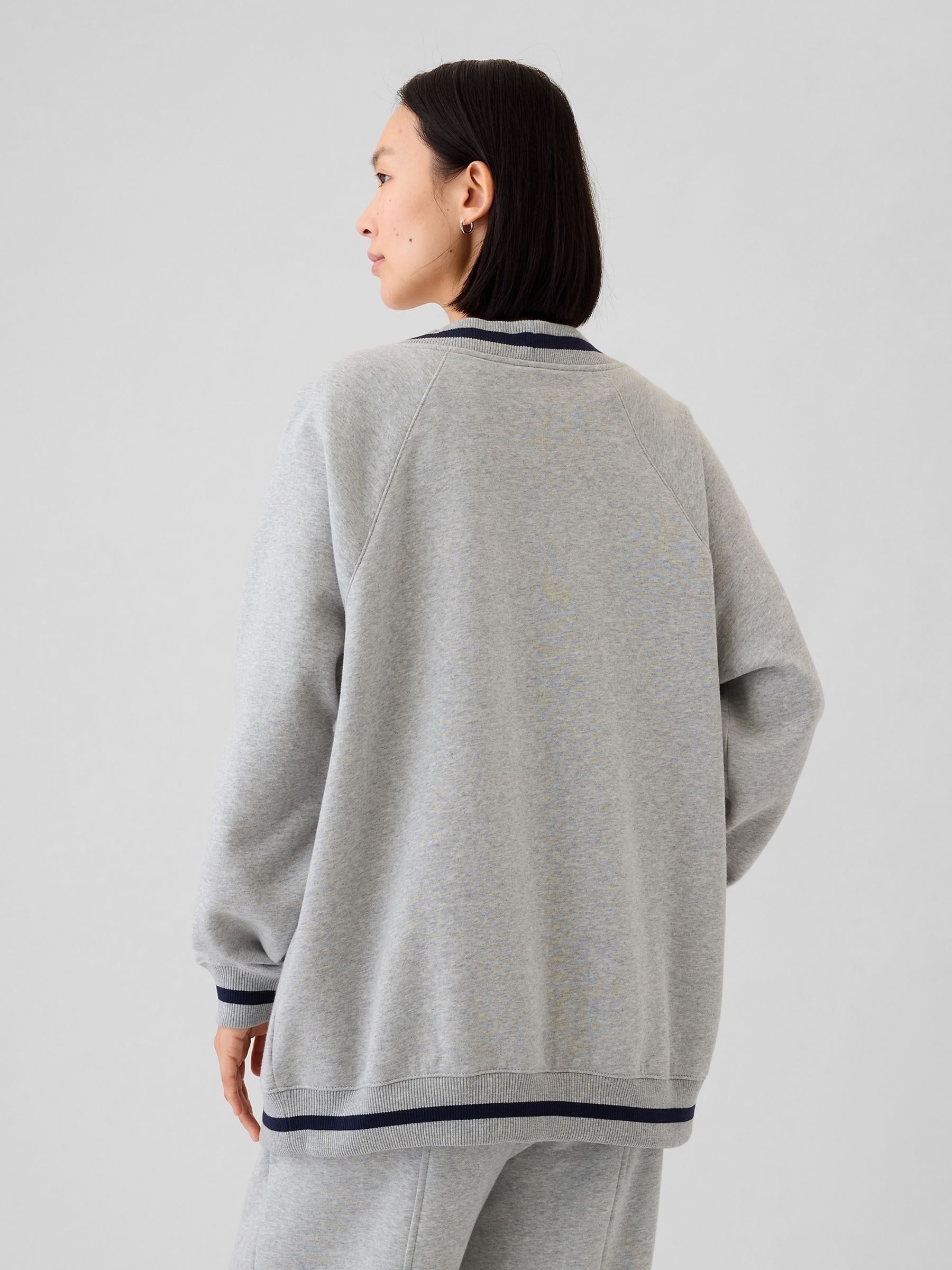 Grey Vintage Long Sleeve Oversized Pocket Varsity Cardigan - Image 2 of 5