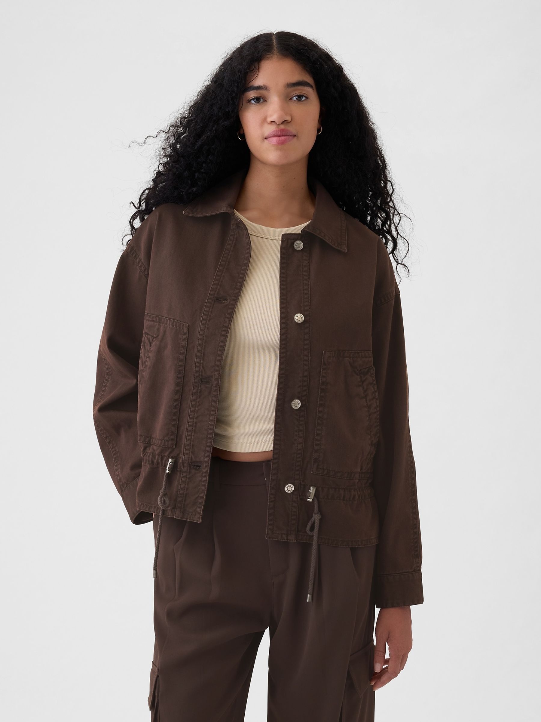 Brown Twill Utility Jacket - Image 1 of 8