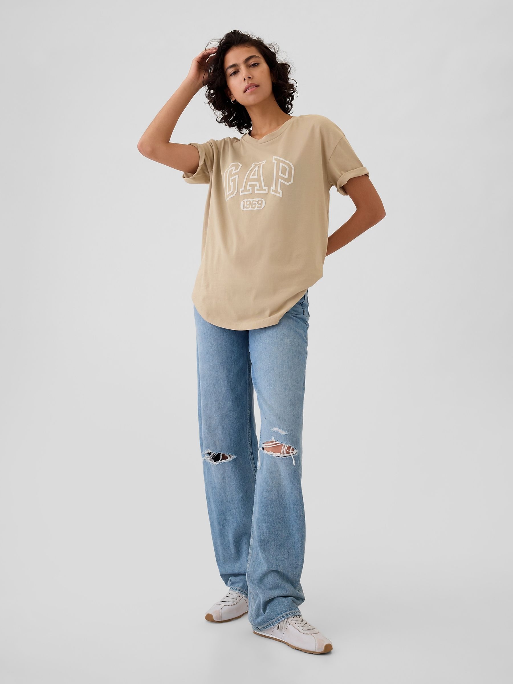 Beige Cotton Logo Short Sleeve Sport T-Shirt - Image 3 of 5