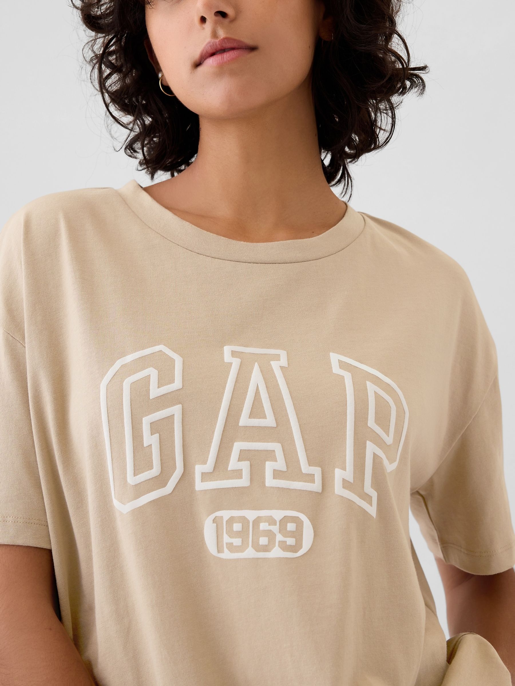 Beige Cotton Logo Short Sleeve Sport T-Shirt - Image 4 of 5