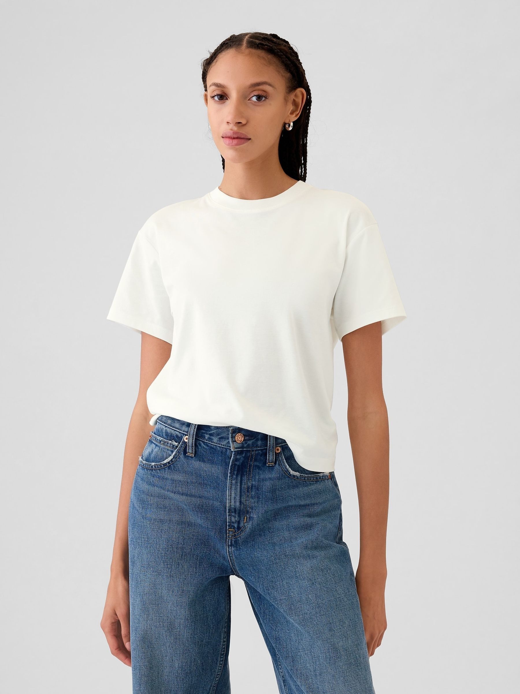 White Crew Neck Short Sleeve Oversized T-Shirt - Image 1 of 4