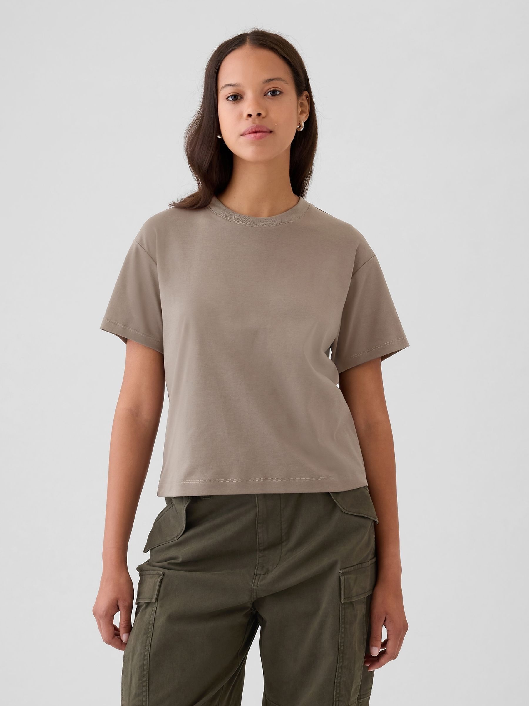 Brown Crew Neck Short Sleeve Oversized T-Shirt - Image 1 of 5
